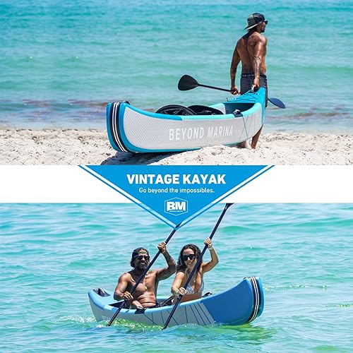 Miniatura 6 de BEYOND MARINA Kayak inflable para 3 personas para adultos, kayak triple de punto caído, con paletas de aluminio, asientos, reposapiés, bomba,