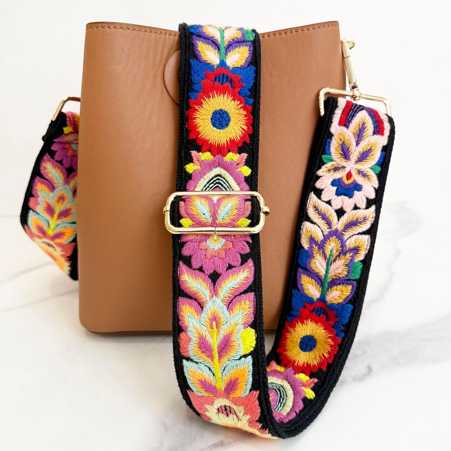 Embroidery Flower Purse Strap Replacement Crossbody for Handbags Women Guitar Strap 2 inch Wide Adjustable Bag Straps - Image 2