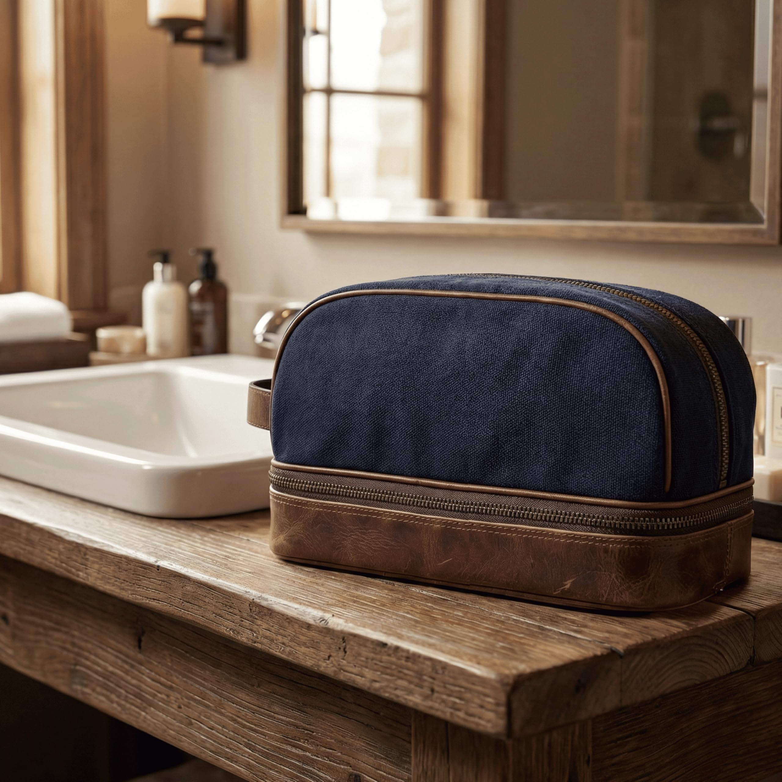 SID & VAIN® borsa toiletry vera pelle CARTER borsetta necessaire Toilette pochette beauty case da Viaggio uomo donna blu prodotto artigianale