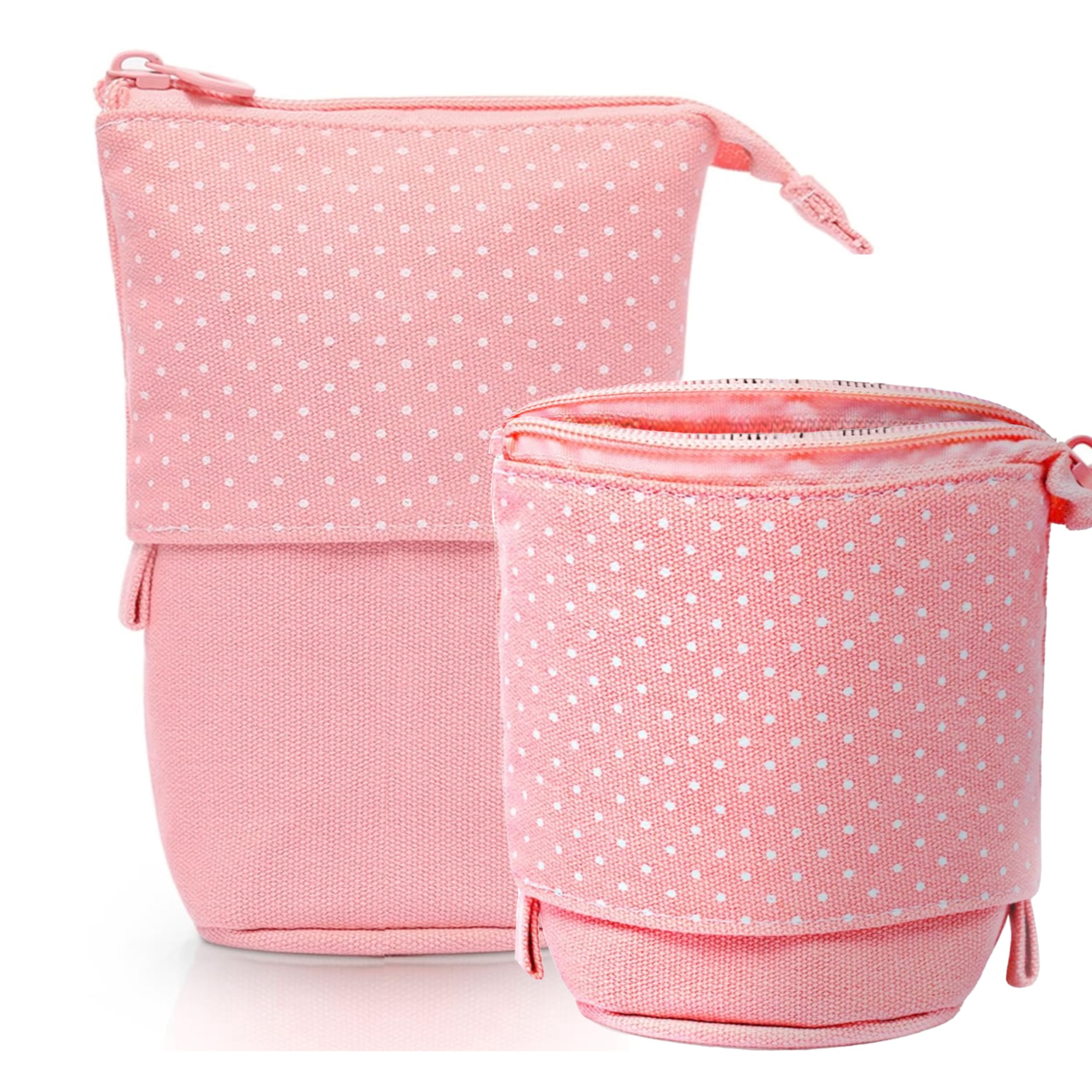 Storite Standing Up Pencil Case Stationery Items for Girls and Boys Canvas Bags Pen Pencil Pouch Case for School College & Office,Cute Stationary Box Organizer for Daily Use,Gifts for Kids - Pink