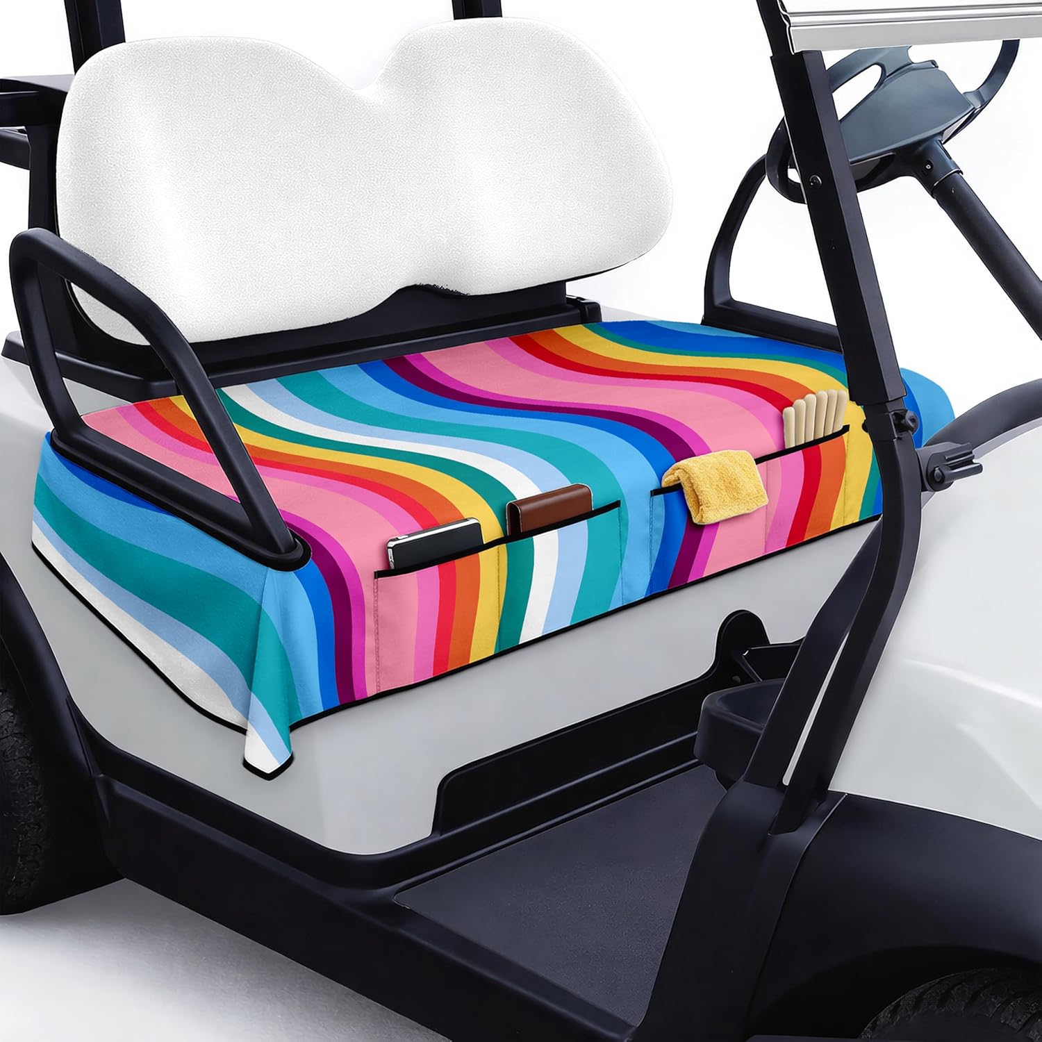 Golf Cart Seat Covers with Front Pockets Golf Cart Seat Towel Blanket for Men Women Keeps Seat Comfortable and Clean 51"x 31" Golf Cart Accessories for 2-Person Seats Decorations