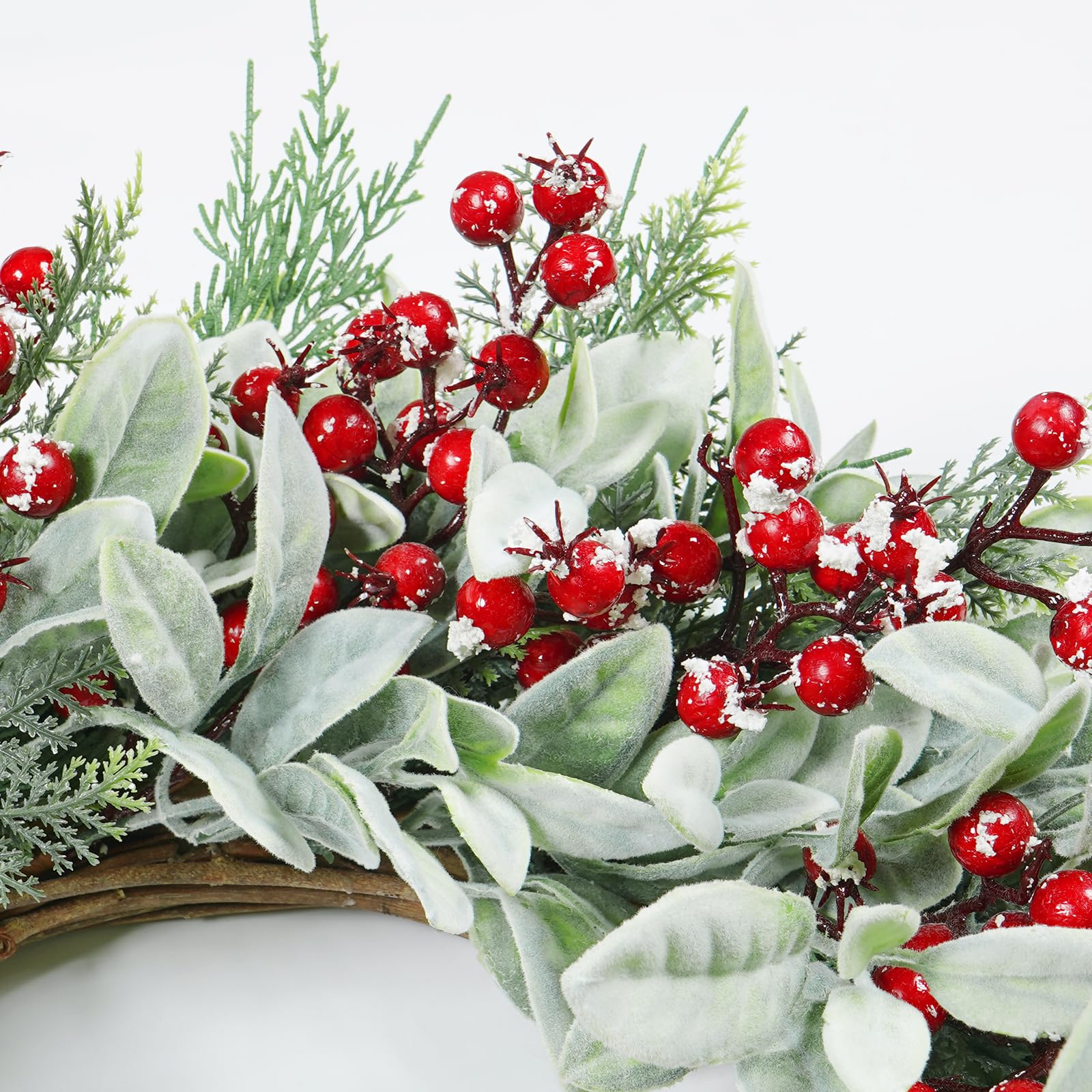 Houele 22Inch Artificial Christmas Wreath Lambs Ear Leaves Wreath with ...