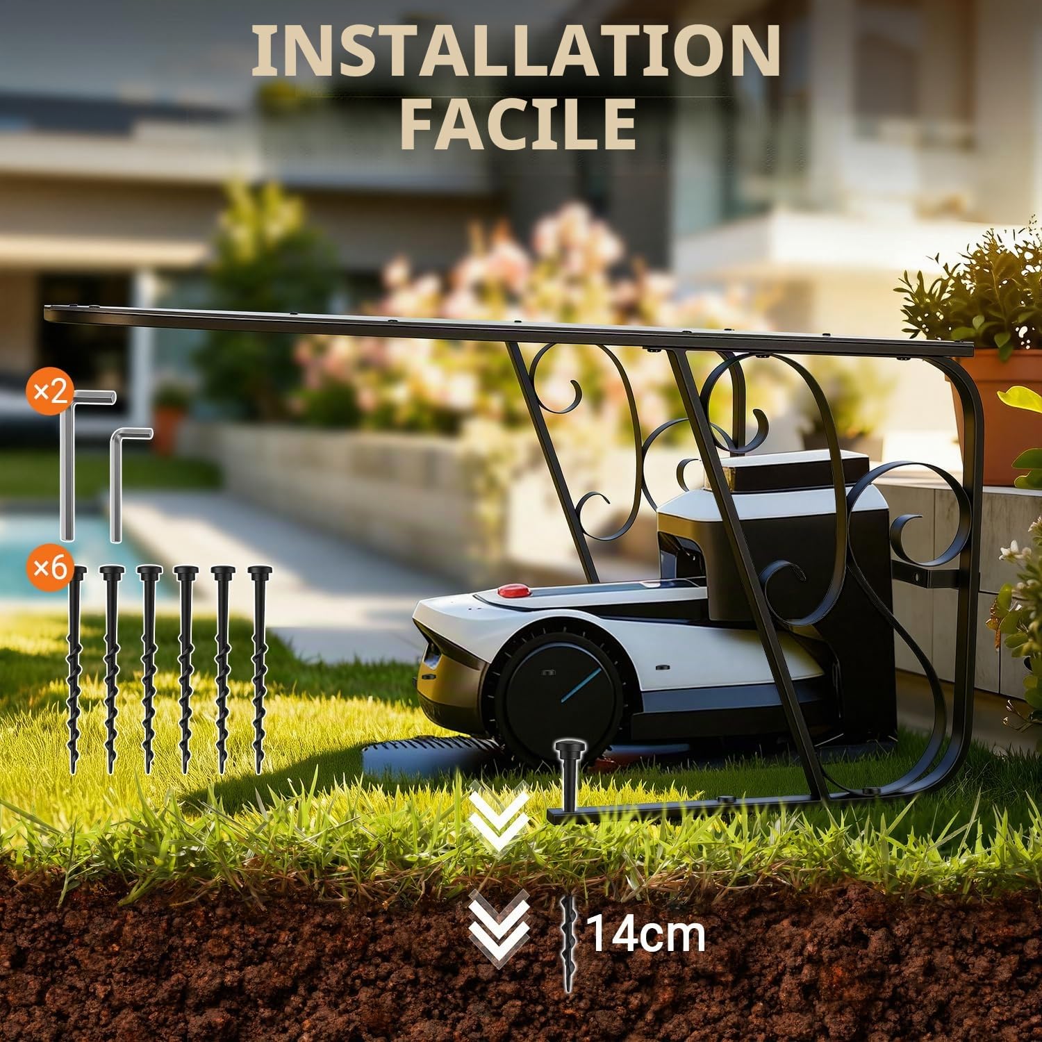 Garage pour robot tondeuse avec pieds en métal - Toit de protection pour carport - Toit pour tondeuse à gazon - Protection UV | Idéal contre la pluie et la grêle 43x56x82cm Noir