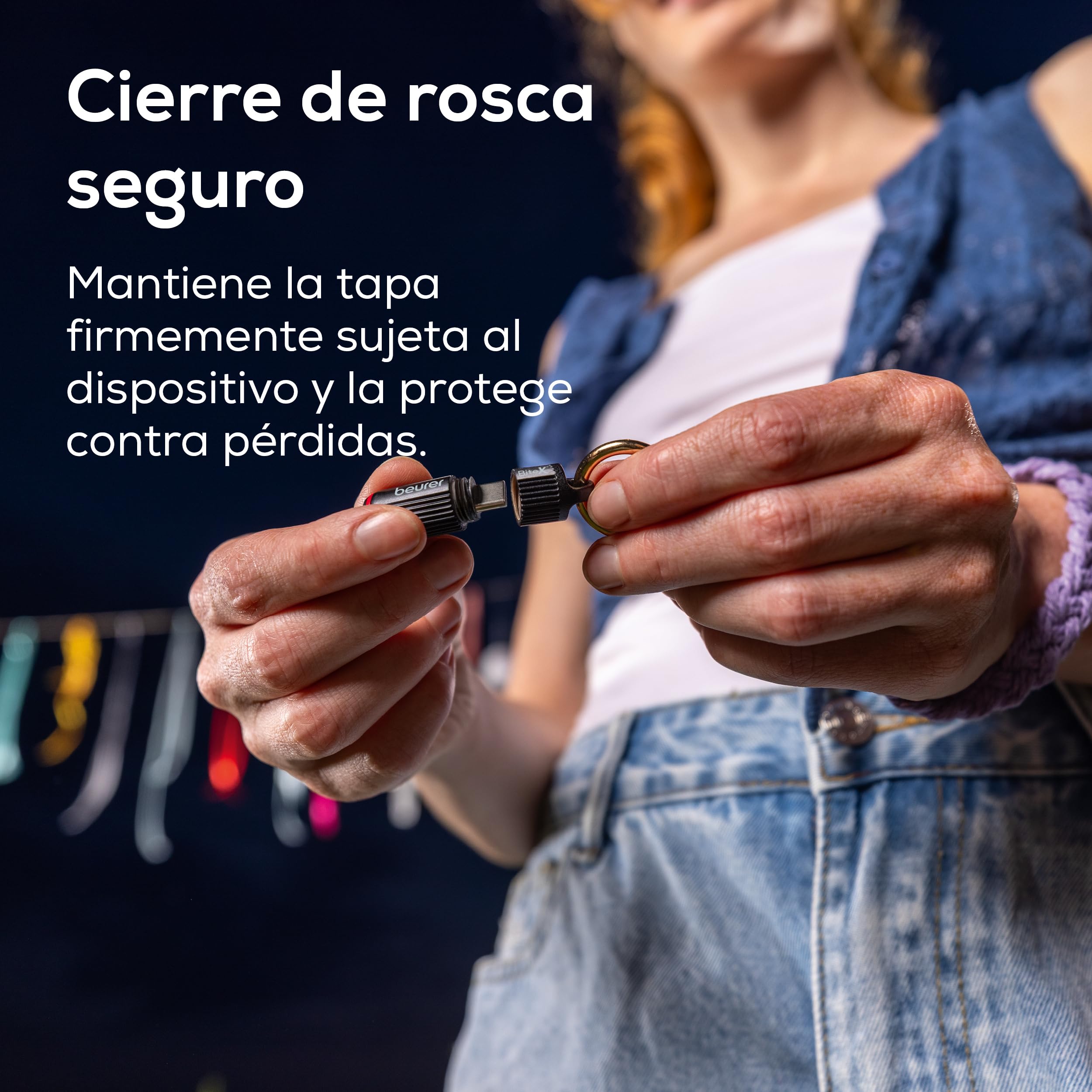 Beurer BiteX Go Deep Black Aparato contra picaduras de insectos para smartphone, tratamiento de mordeduras y picaduras, alivia el picor, para móvil Android y iPhone (USB‑C), con luz