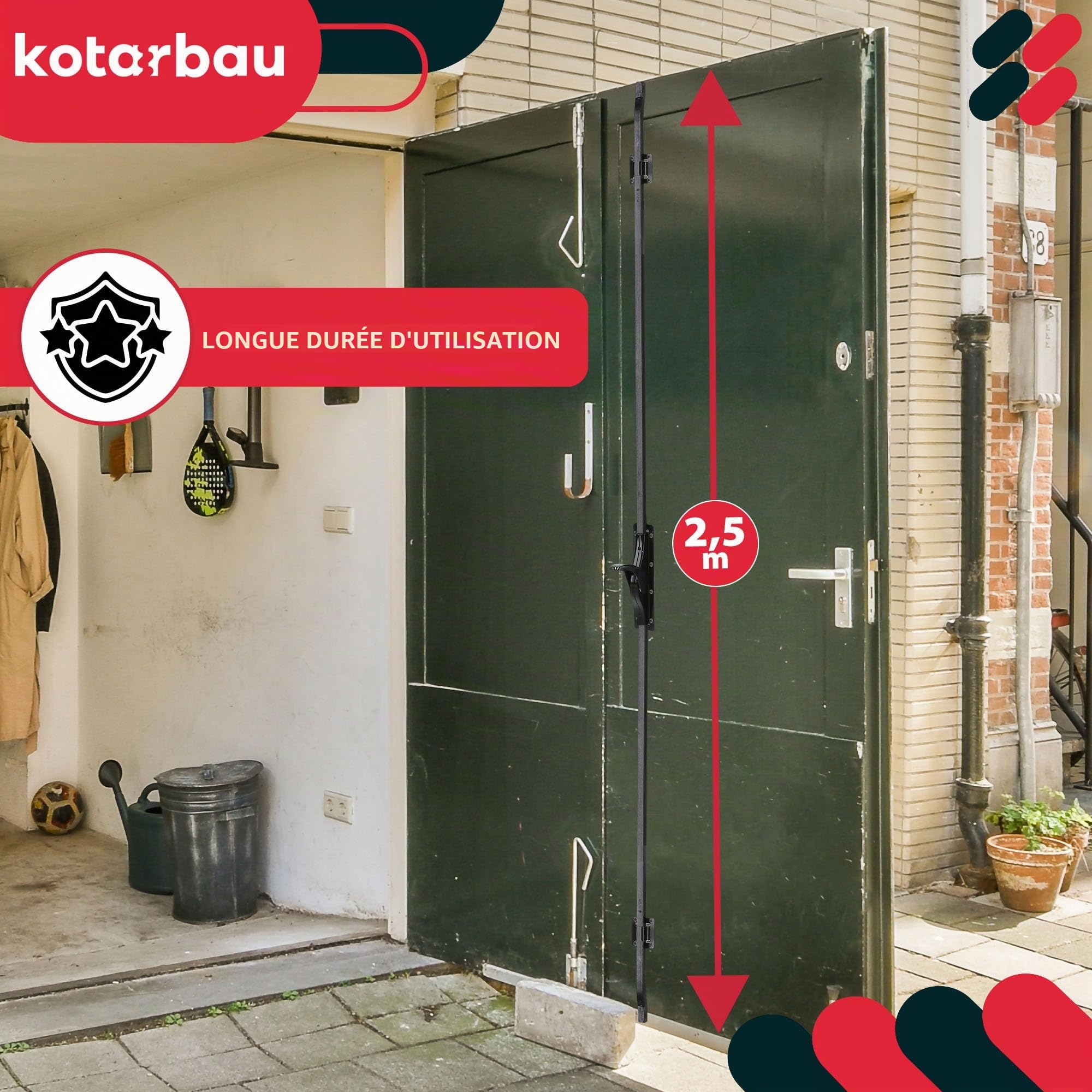 KOTARBAU® Verrou de portail - Kit d'accessoires de porte - Noir - 2500 mm