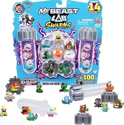 Miniatura 10 de MrBeast Lab Swarms Series 3, Serie Hyper Fusion, Paquete de 14 Micro Beasts Coleccionables, 14 Calcomanías Coleccionables y 4 Tapas de Fusión para