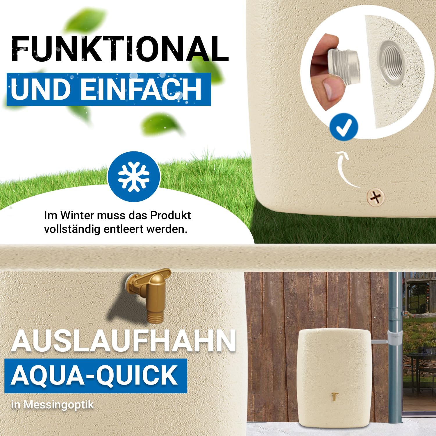 4rain Terra Regentonne 275 L Sandbeige Platzsparender Wandtank | für den Garten