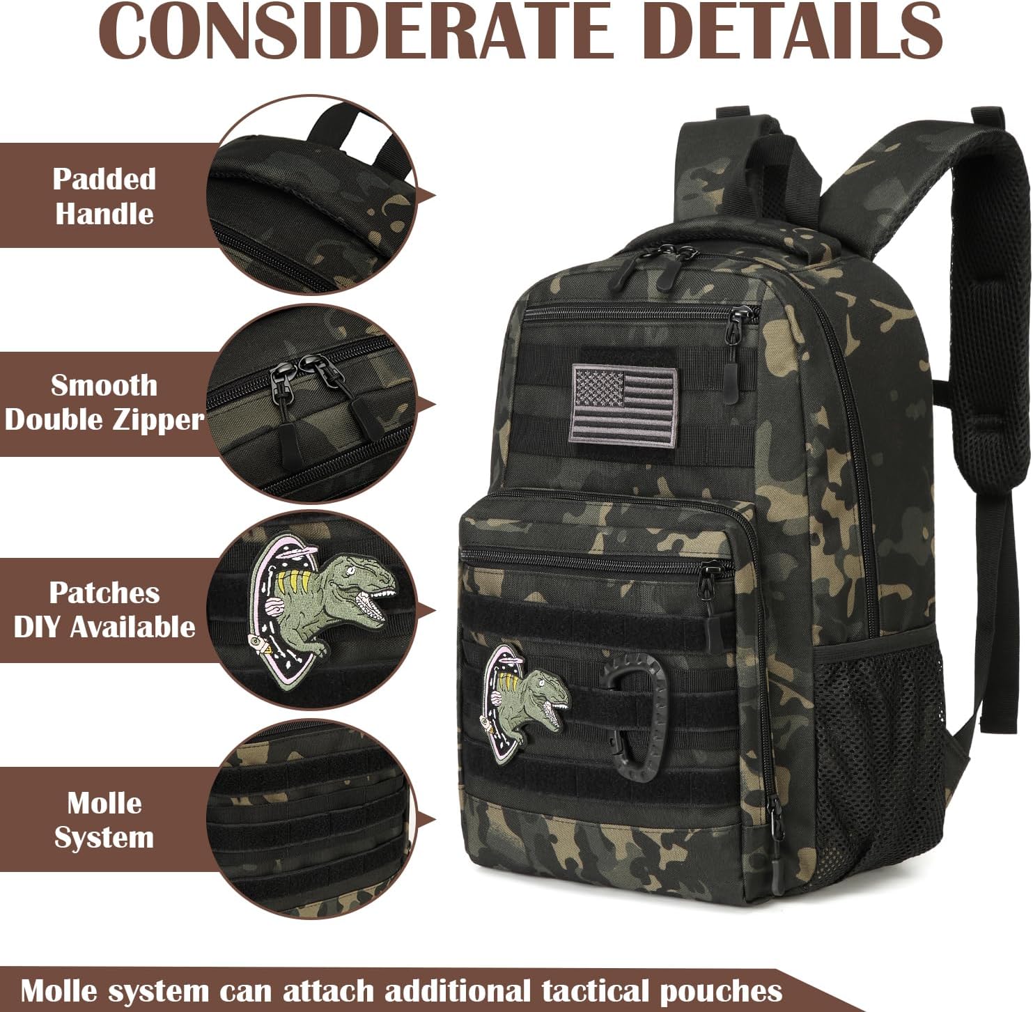 Kids Tactical Backpack Army Molle Bookbag Military Boys Backpack for School, Outdoor, Camping, Black CM - Image 4