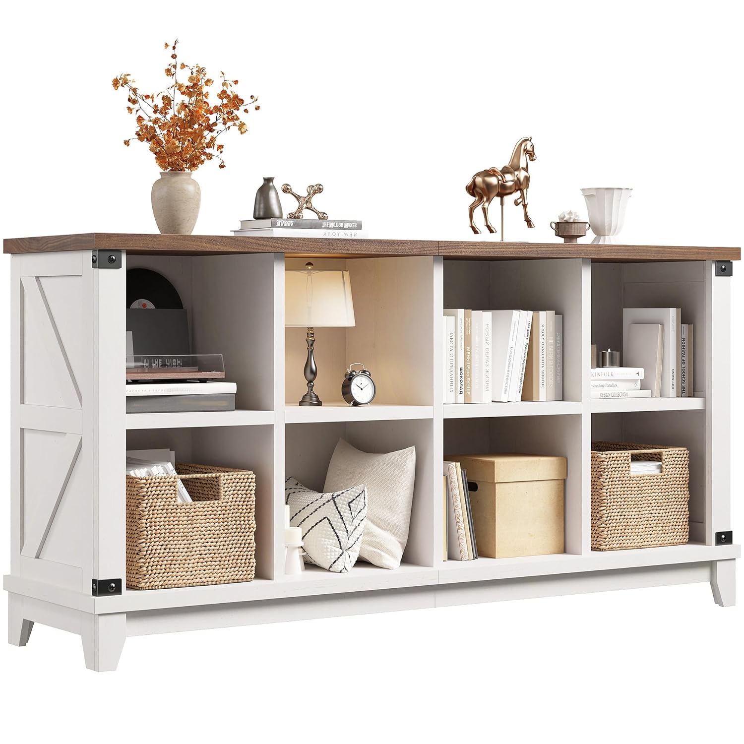 EnHomee 8 Cube Storage Organizer Cube Organizer with Storage Book Shelf for Bedroom and Home Office White Wood
