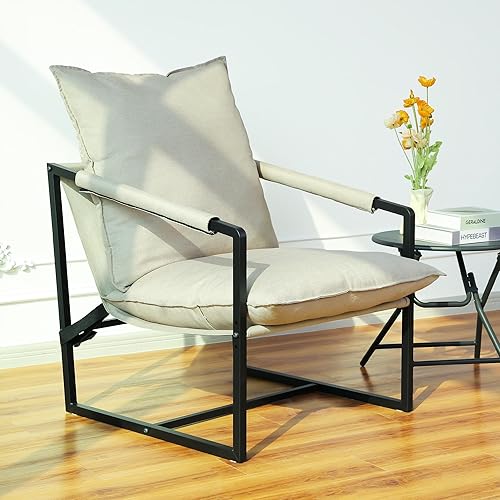 Miniatura 7 de Sling - Silla decorativa para interiores, sillas modernas con 2 cojines suaves extraíbles, cómodo sillón con marco de metal y cojín de asiento para