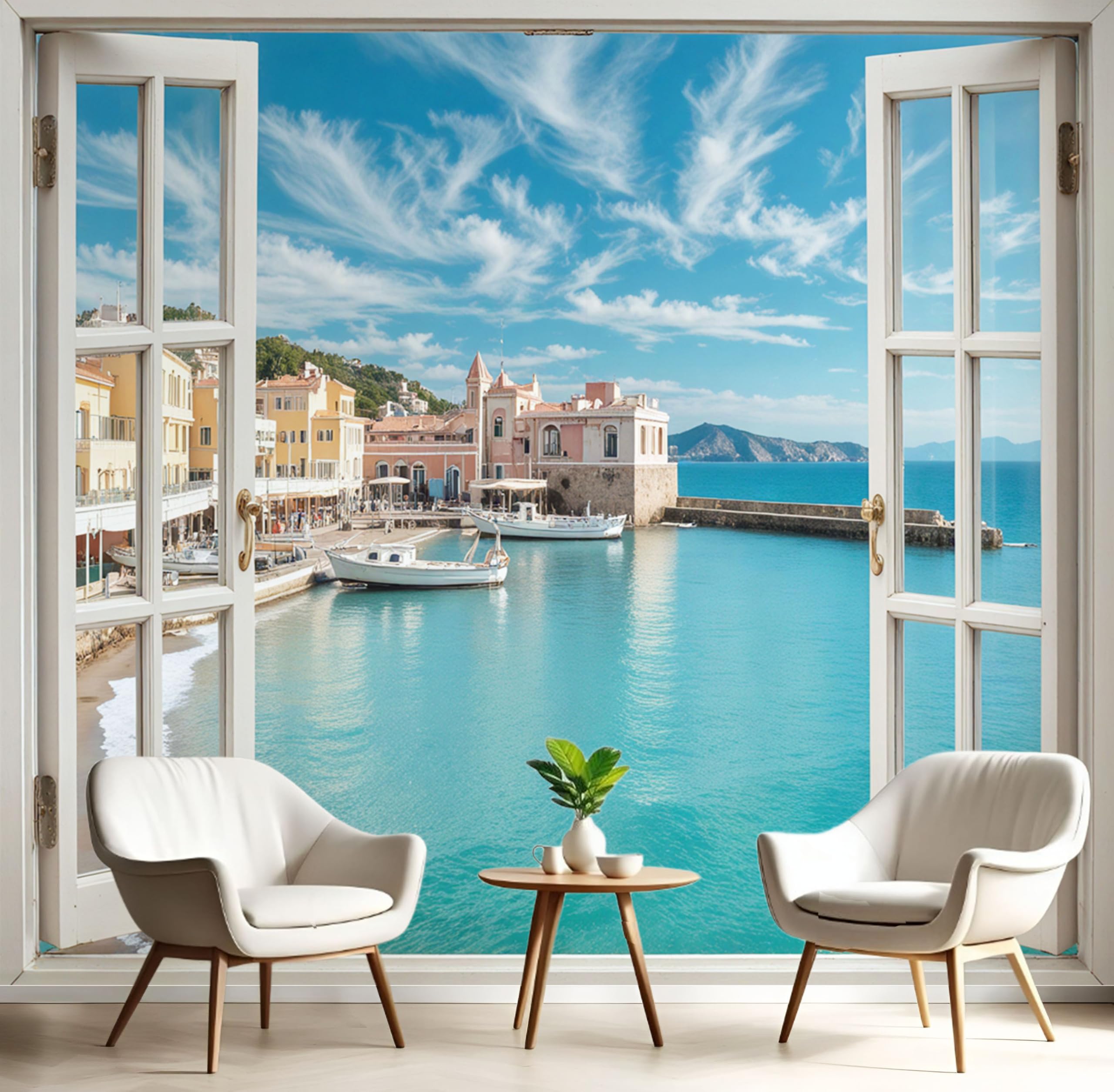 Papier peint panoramique paysage turquoise pour salon moderne et bureau lumineux