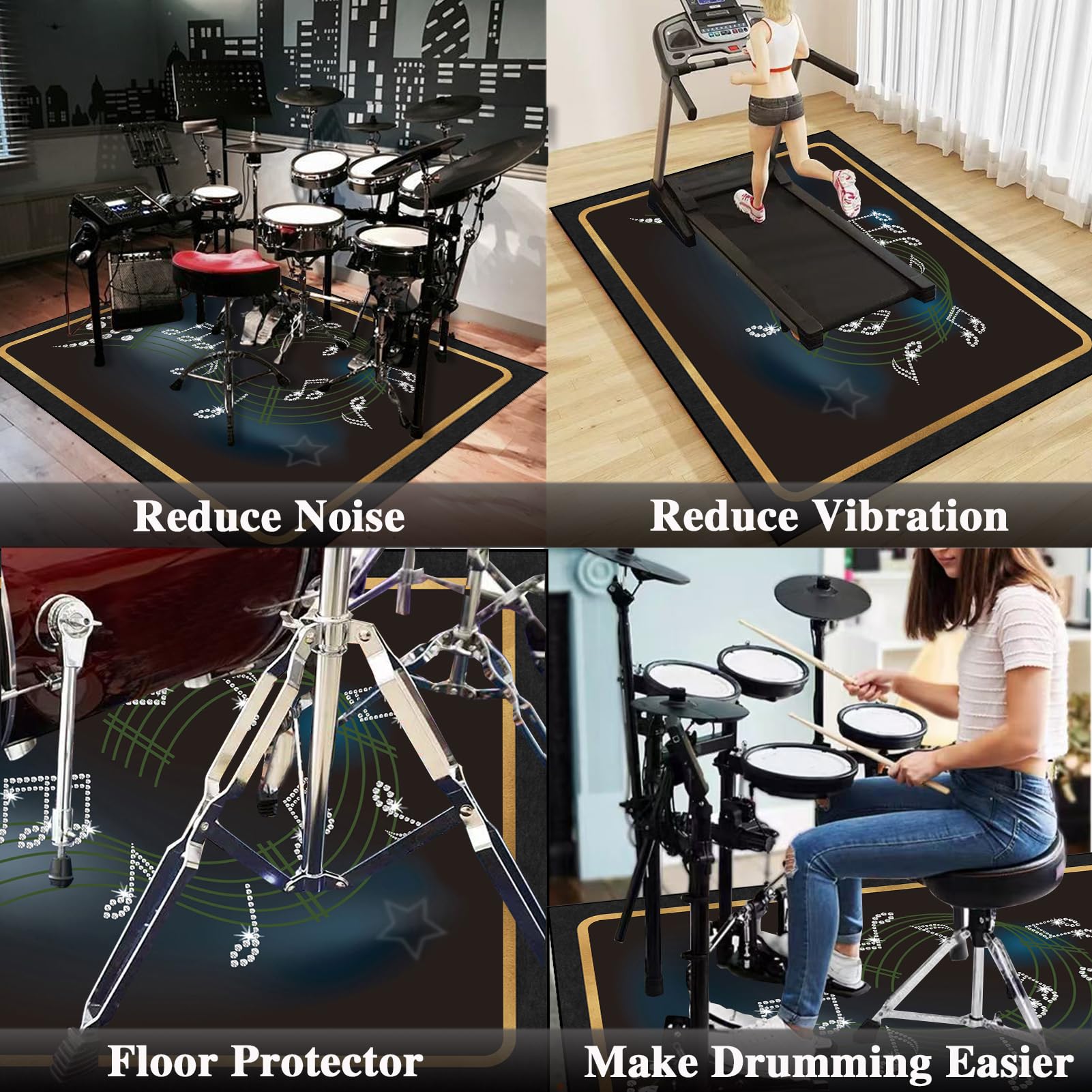 Tappeto per Batteria Tappeto a Tamburo Professionale Tappetino Insonorizzato per Batterie elettroniche Rullante Acustica Snare Drum Grancassa Strumenti Musicali Coperta Antiscivolo 120 x 100 cm