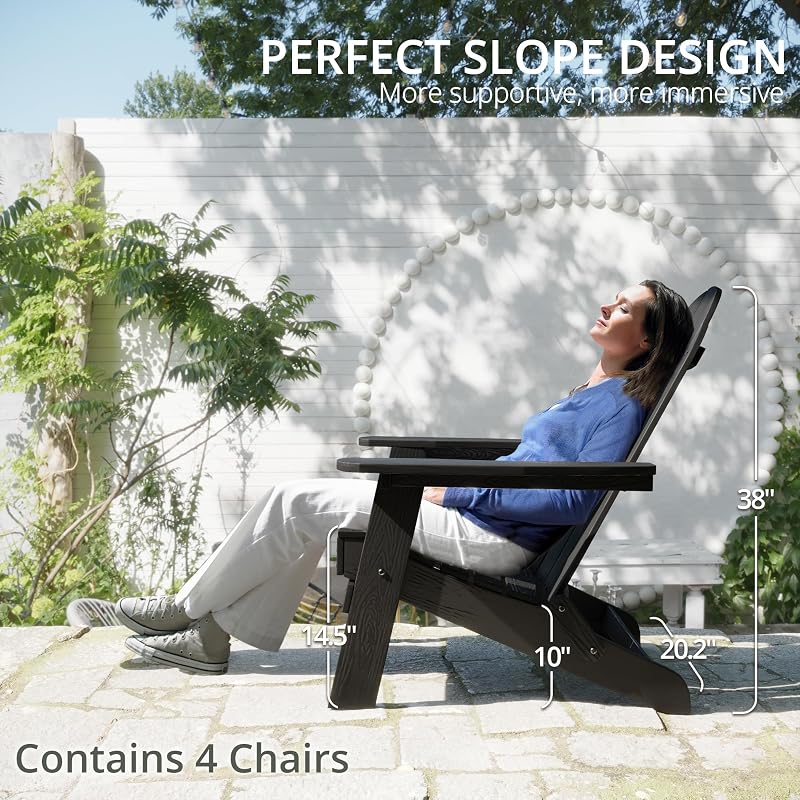 LUE BONA Folding Adirondack Chairs Set of 4, HDPS Fire Pit Chairs, Black image 2