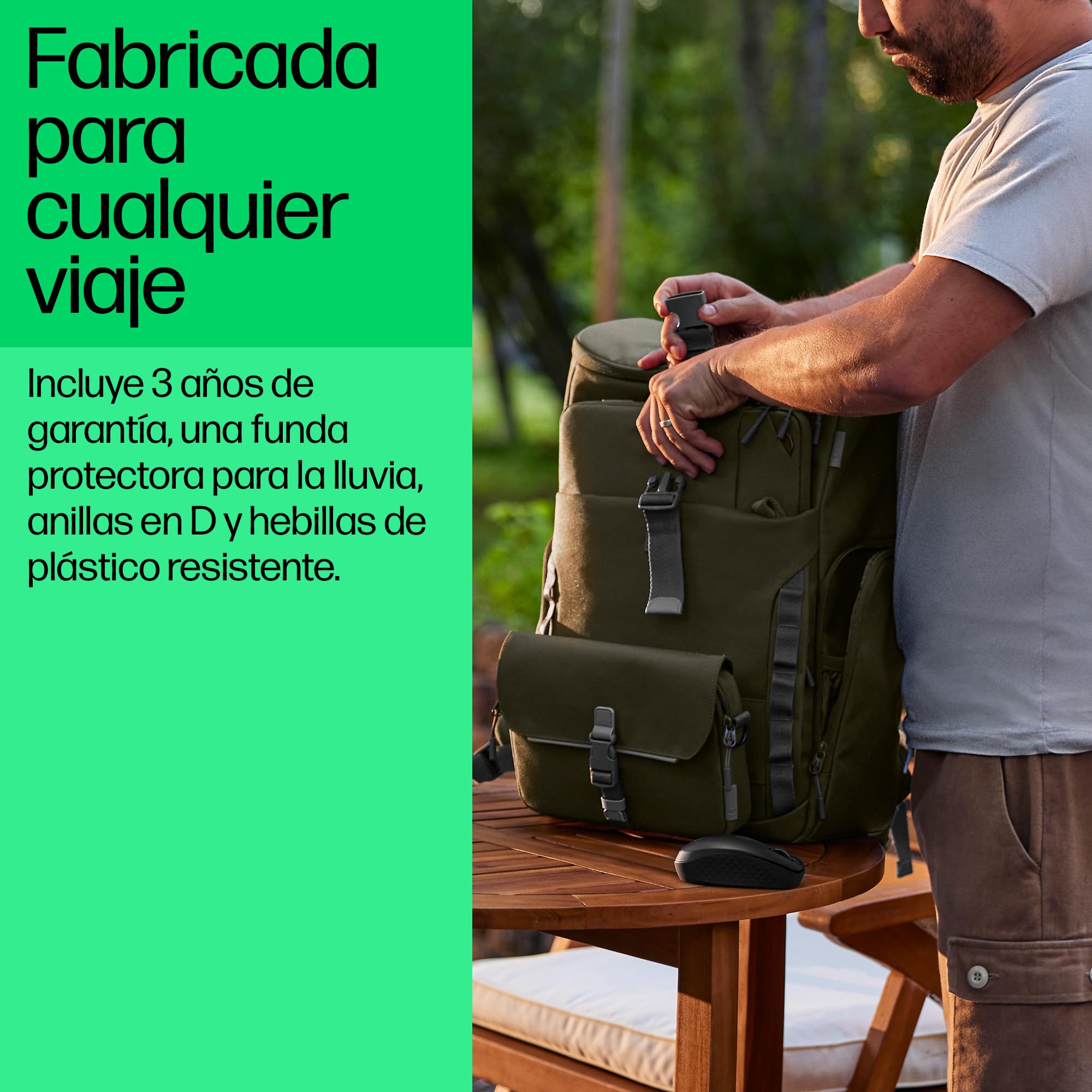 HP Mochila Modular para Portátiles de hasta 15,6", 3 en 1 (Mochila, Funda y Bolso Bandolera Extraíble), Resistente al Agua, Bolsillo con Bloqueo RFID, Cremalleras de Seguridad, 27 L, Verde