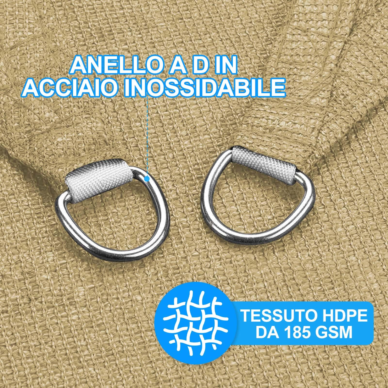 Tenda A Vela 2.5x5m Rettangolare Vela Ombreggiante HDPE Traspirante, Protezione Raggi UV 95%, per Feste All'aperto in Terrazza Piscina Giardino, con Corda, Beige