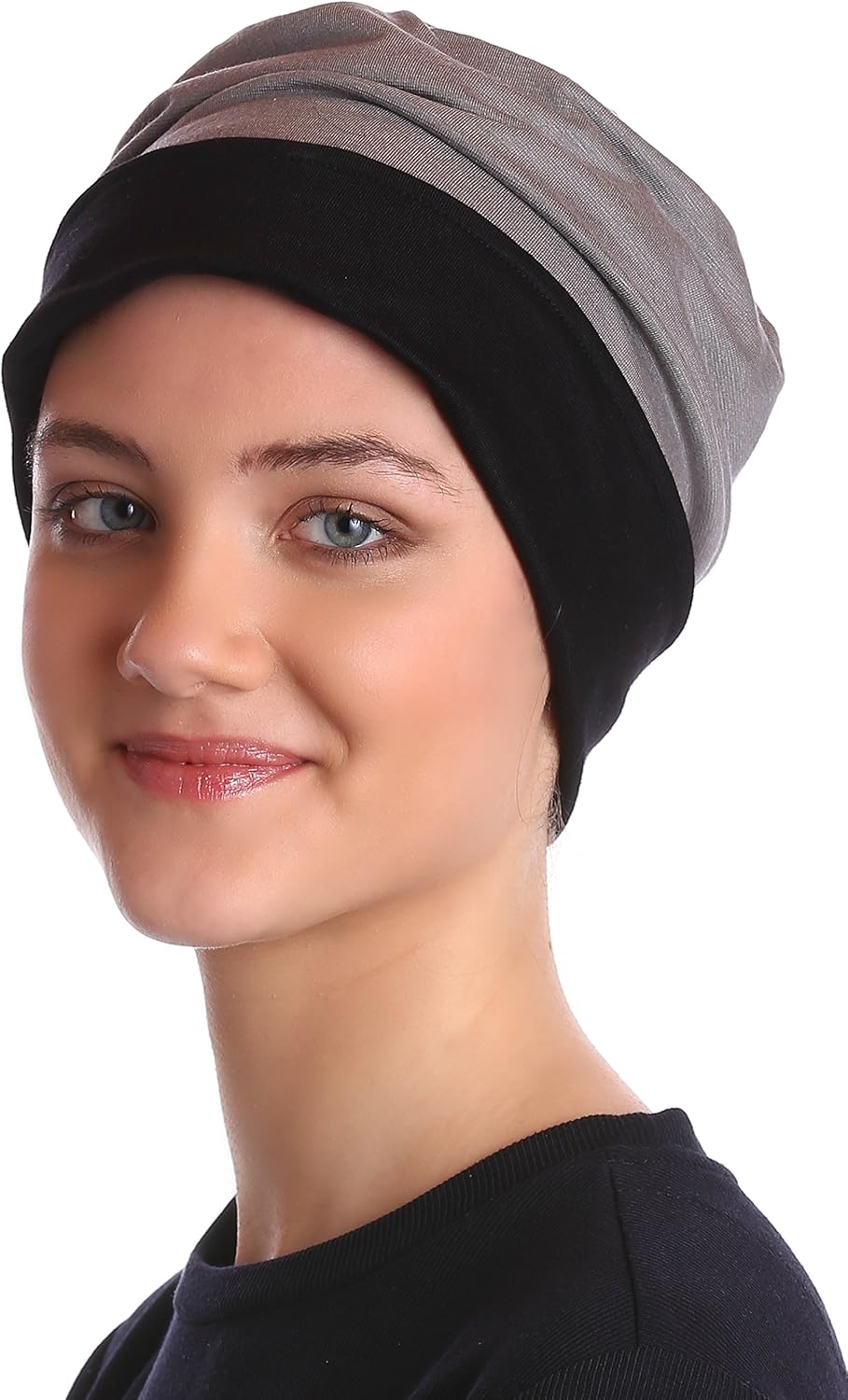 Model wearing Deresina reversible beanie