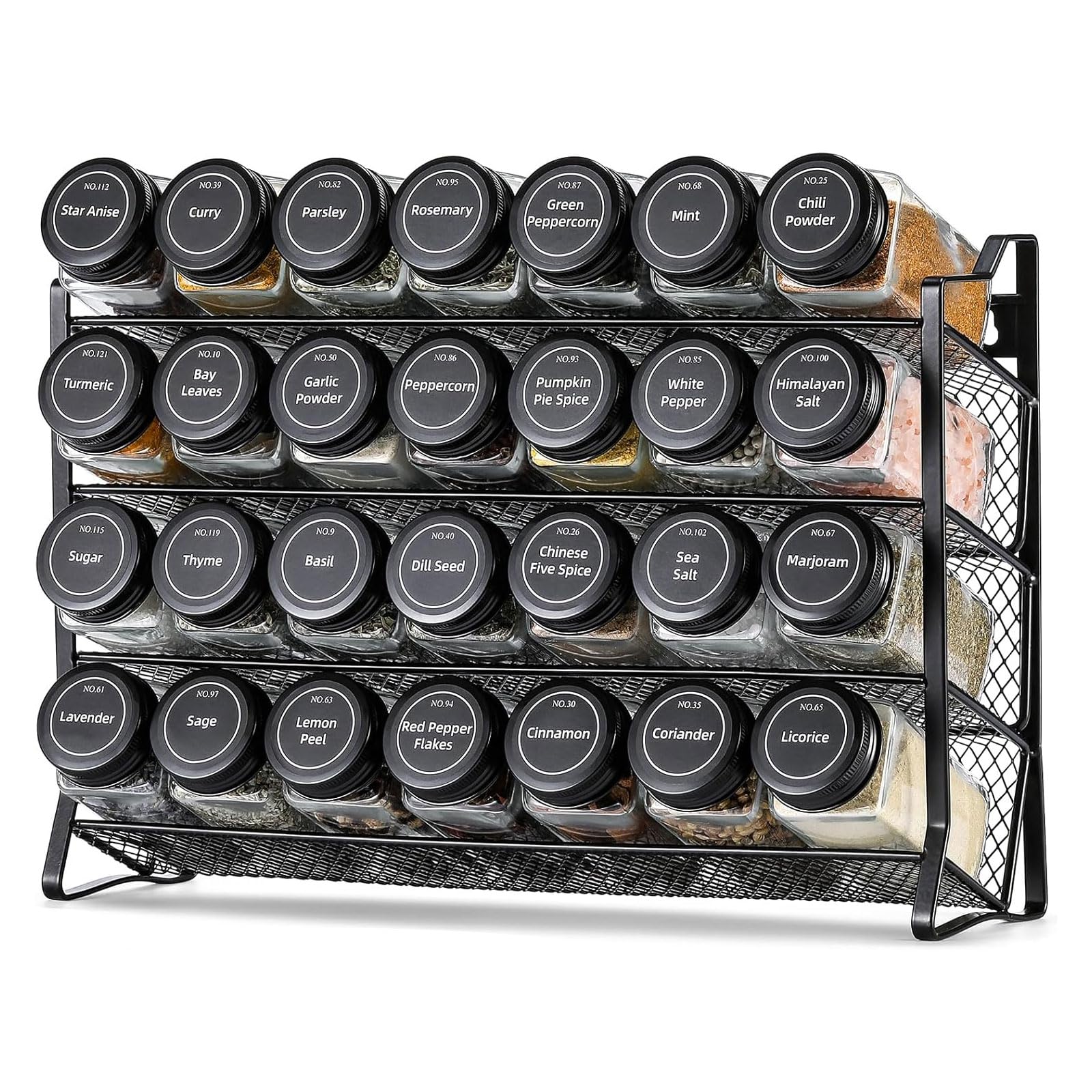 Houbobo Spice Rack Organizer, 4-Tier Spice Organization Shelf for Cabinet, Metal Seasoning Organizer for Countertop, Kitchen, Cabinet, Pantry, Cupboard (Without Jars)