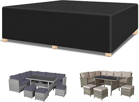 RICHIE Garden Furniture Covers Waterproof Garden Outdoor Table Cover 250x250x90cm, Heavy Duty 600D Oxford PU Coating for Cube Furniture Sets Patio Table Cover Black