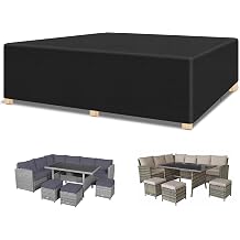 RICHIE Garden Furniture Covers Waterproof Garden Outdoor Table Cover 250x250x90cm, Heavy Duty 600D Oxford PU Coating for Cube Furniture Sets Patio Table Cover Black