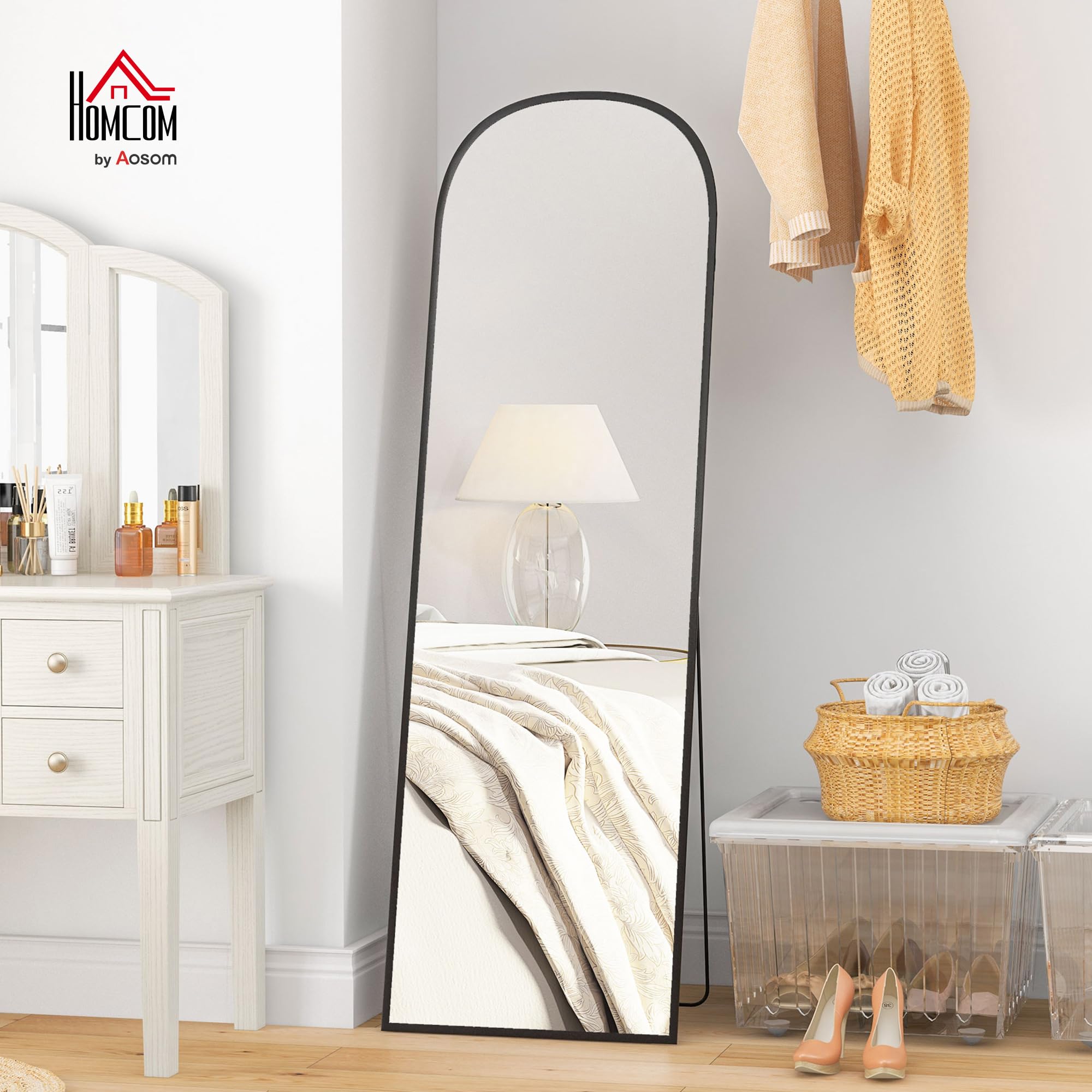 HOMCOM Miroir sur Pied Mural Rectangulaire Cadre Aluminium 50 x 161,5 cm Noir