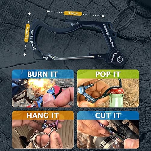 Miniatura 2 de OUTDOOR ELEMENT  Firebiner grabado personalizado  Recuerdo  Herramienta de emergencia llavero  Arrancador de fuego  Mosquetón  Abrebotellas