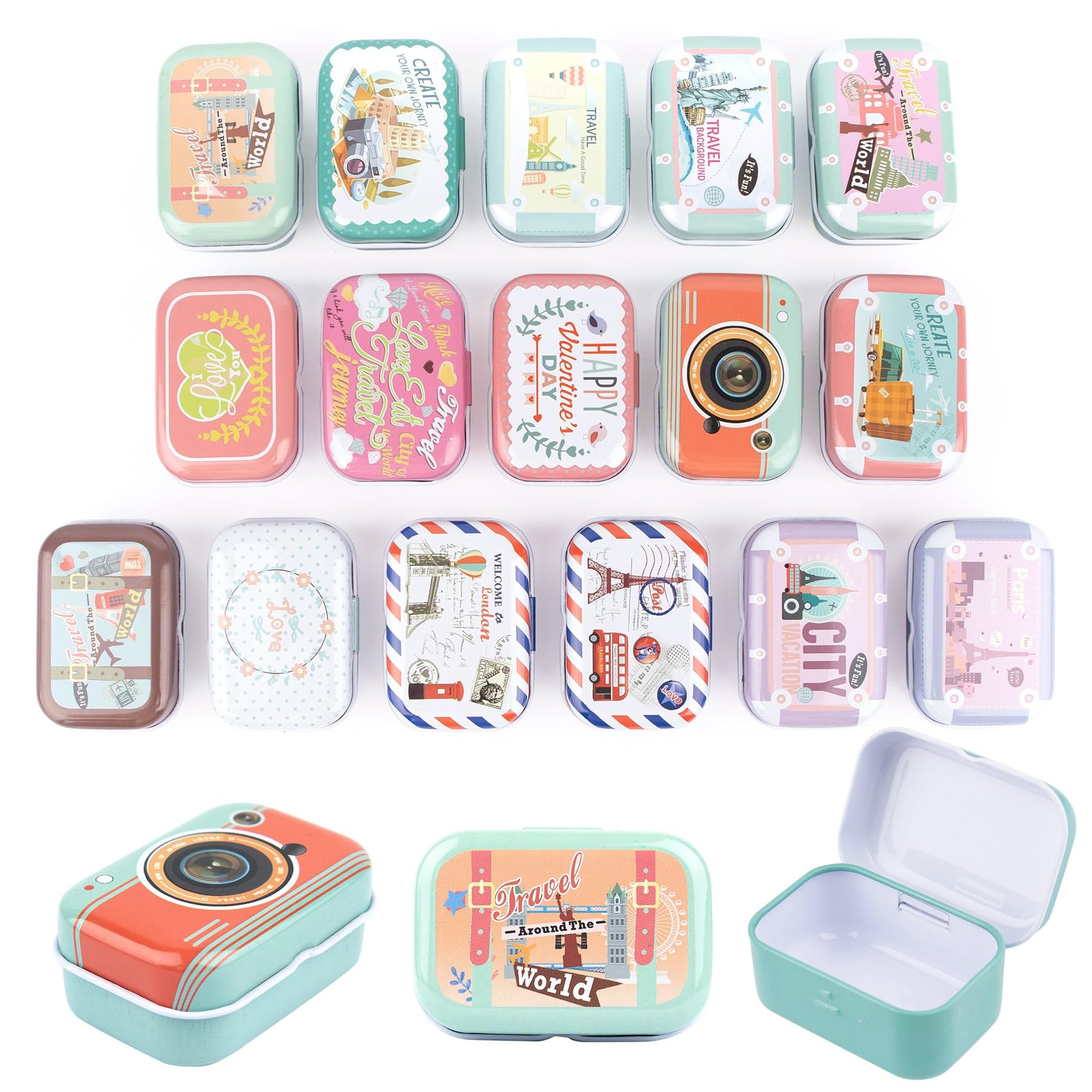 Framendino, 5 Pack Mini Trinket Coin Box Travel Pattern Containers with Lid for Jewelry Storage Case Tinplate (Random Color)