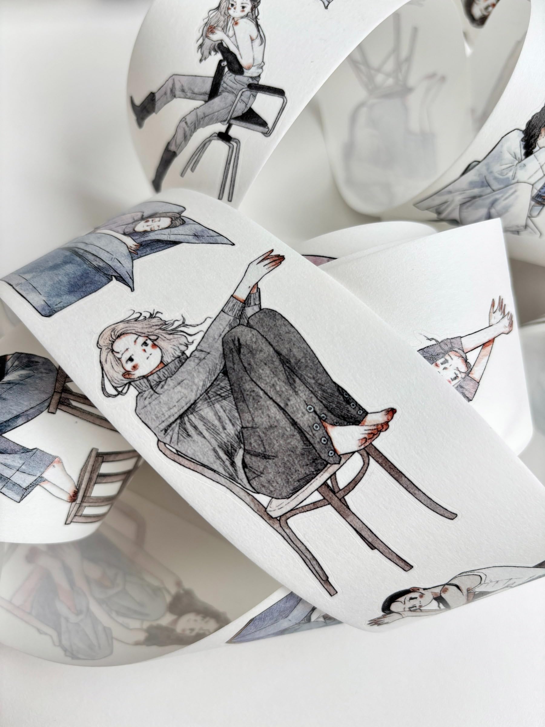 Kaixiaoxun Vol9-3 Nestled in the Sofa,Pre-cut Washi Tape Stickers,1.97 IN x 10.94 YD,Original Design,for Scrapbook Supplies,Scrapbook Tape Stickers,Junk Journal Supplies,Bullet Journal Supplies