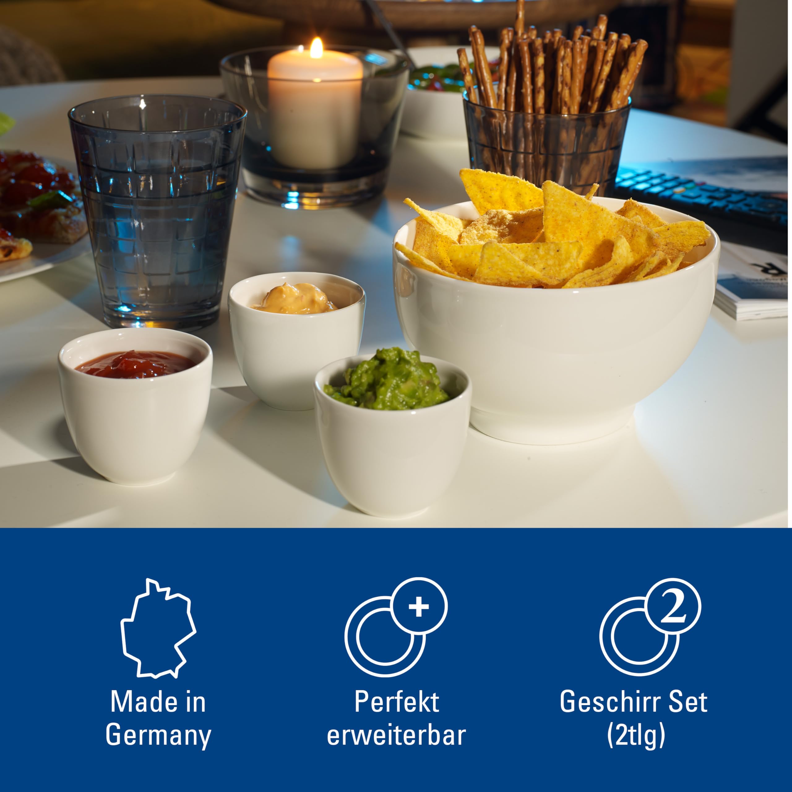 Villeroy & Boch - For Me Müslischale 2-teilig Weiß, Spülmaschinenfest, Mikrowellensicher, Kleine Schüsseln für 2 Personen, Schälchen, Bol für Müsli, Snacks oder Dips, Schale, Premium Porzellan