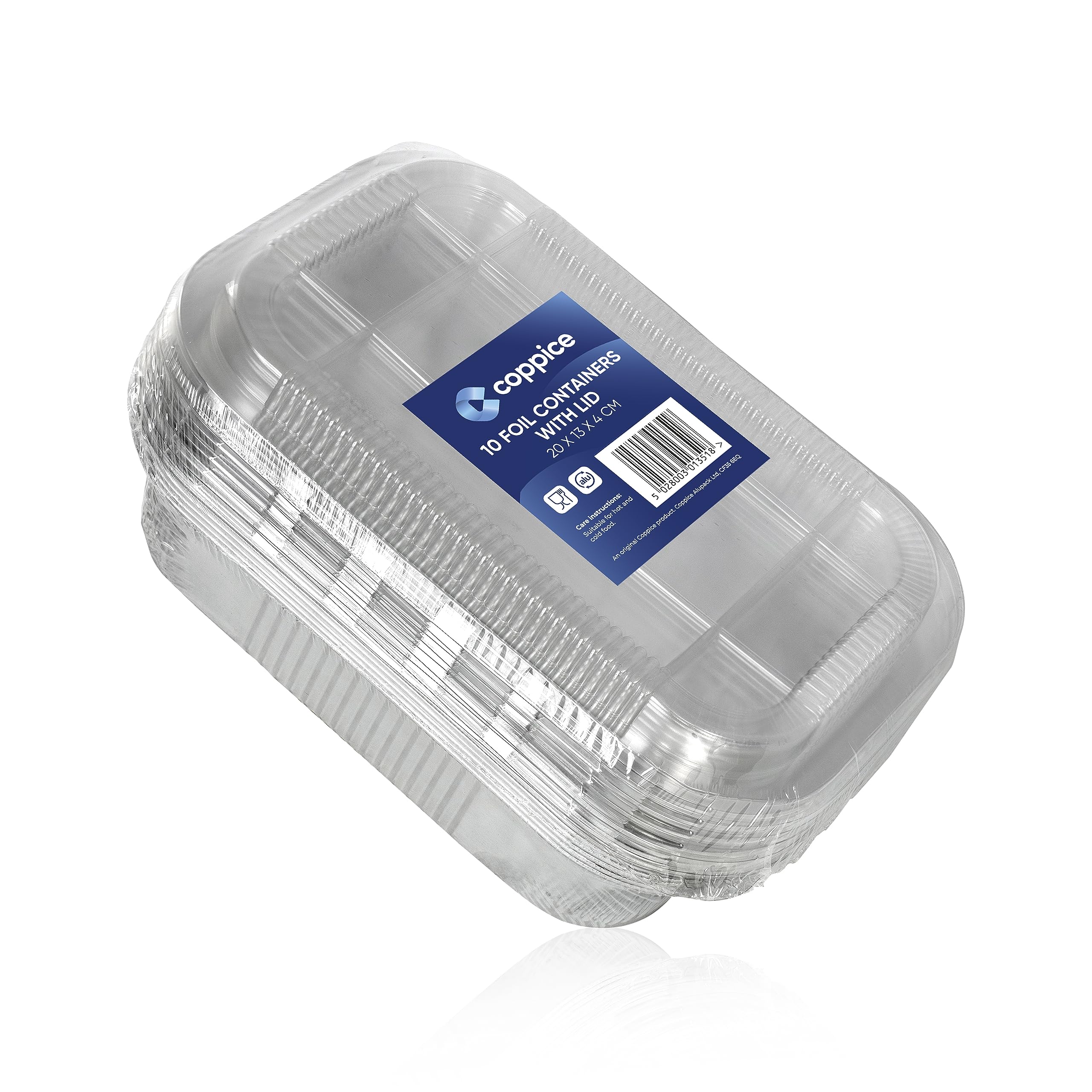 Coppice Light Strong Aluminium Foil Tray With Plastic Lid For Baking, Bbq, Roasting, Grilling, Air Fryer & Food Storage | 20Cm X 13Cm | Freezer, Microwave & Oven Safe | 10 Pack (Depth 4Cm)