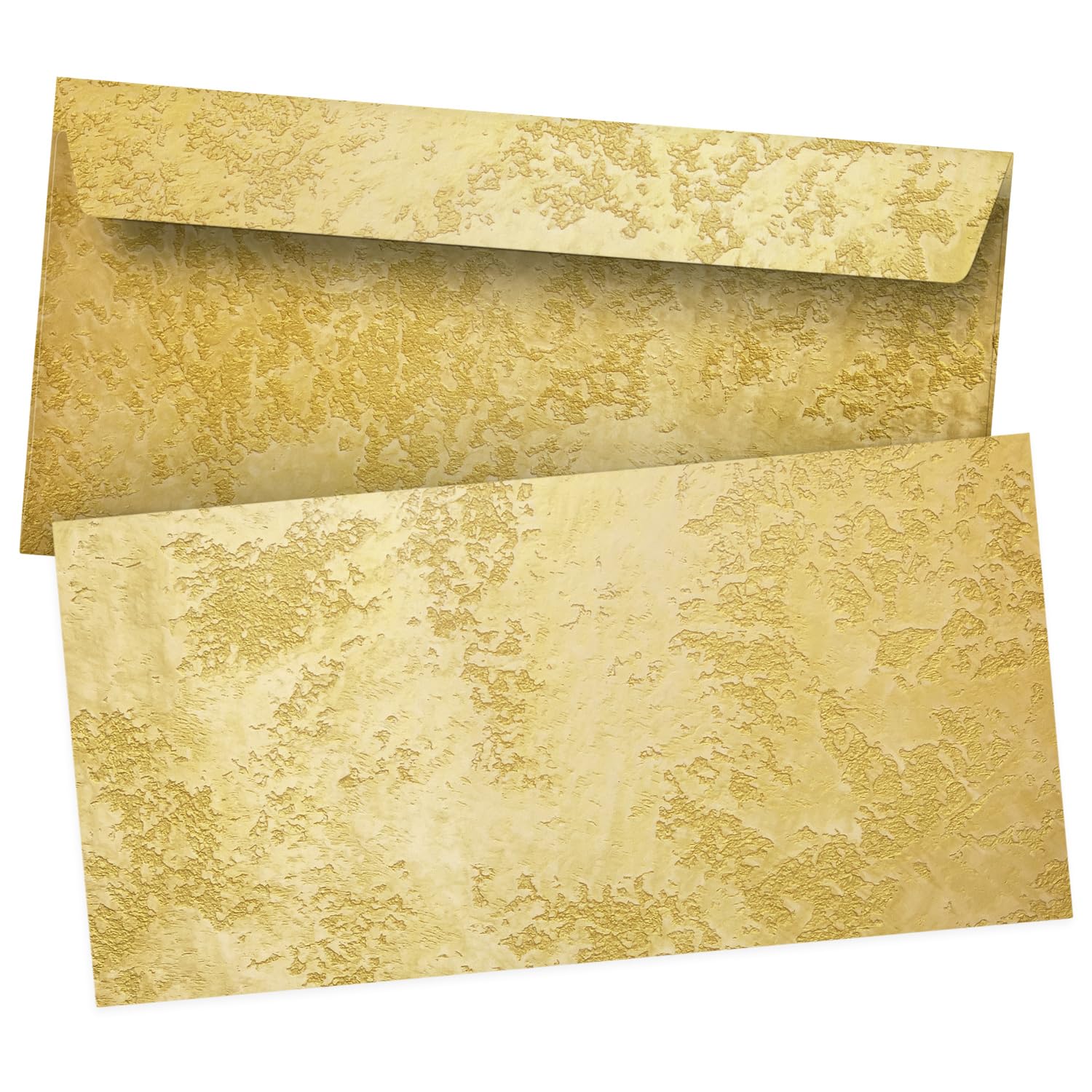 50 Briefumschläge DIN Lang | Fotodruck Gold Look edel | selbstklebend ohne Fenster | Brief-Umschlag mit Design-Motiv bedruckt | 90 g/m²