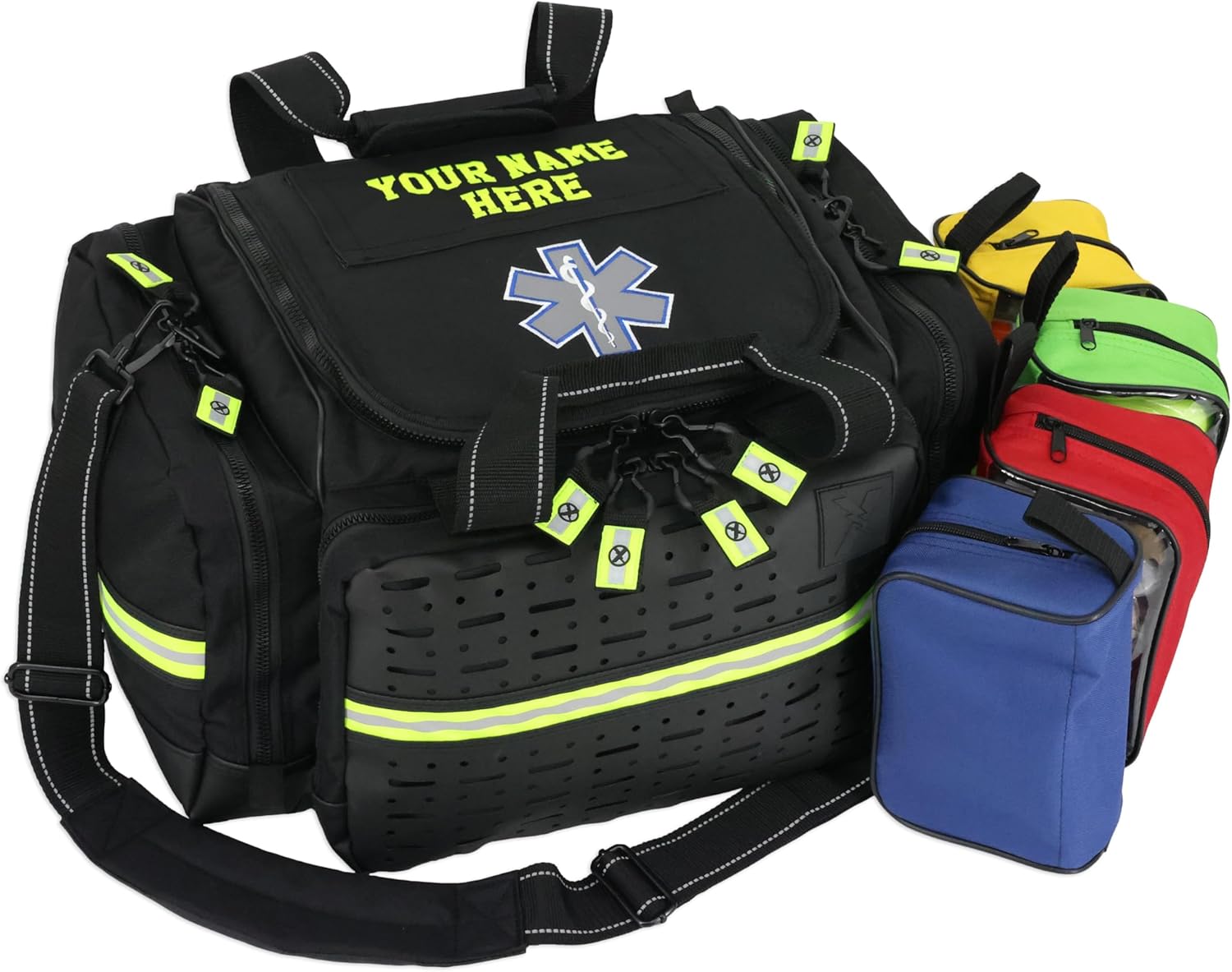 Lightning X Personalized EMT Trauma Bag – Large ALS Medical Bag with 6 Color-Coded Pouches, MOLLE Panel, Waterproof Bottom, Reflective EMS Gear, Custom Embroidered Name or Logo | LXMB35