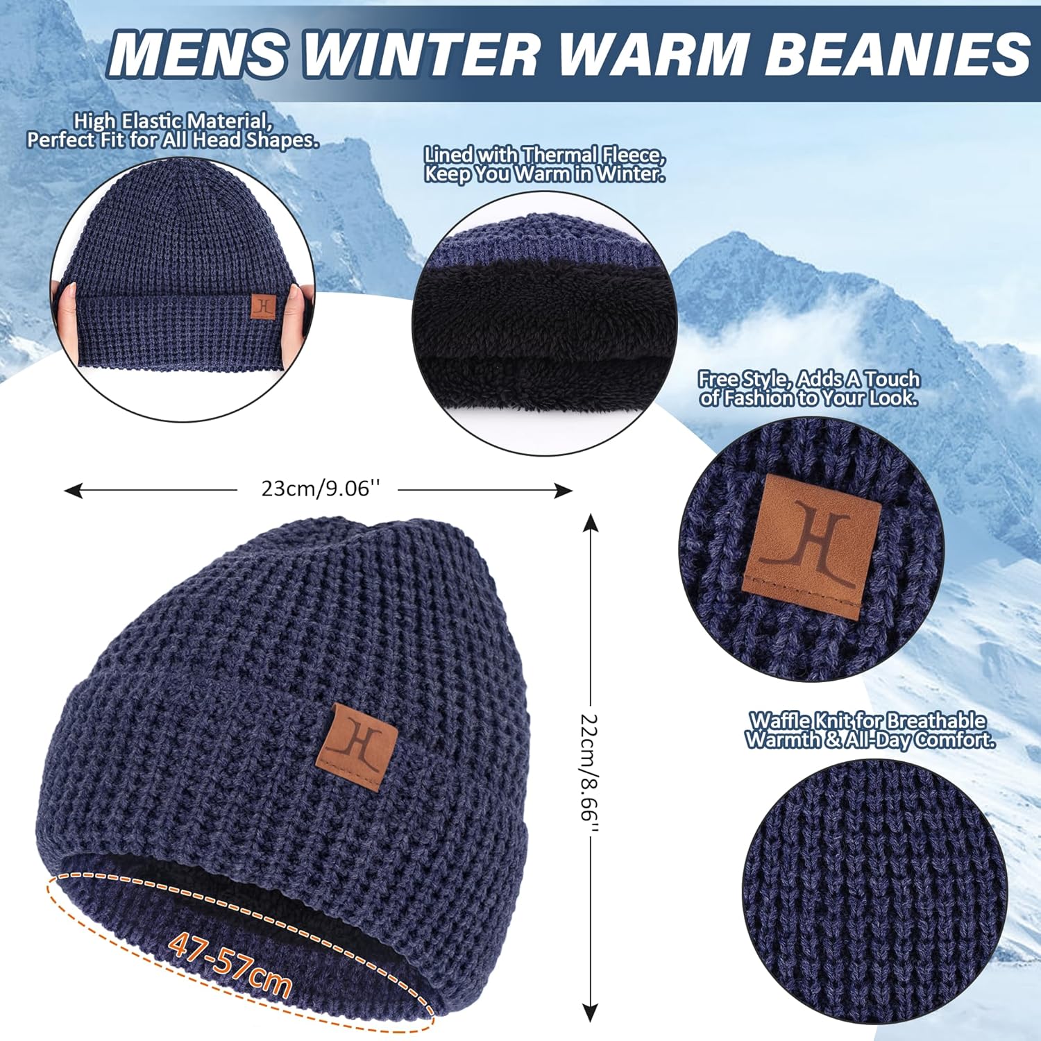 Mens Winter Hat Long Scarf Touchscreen Gloves Knit Set with Warm Fleece Lined Beanie Hats Neck Scaves Gifts for Men - Image 2