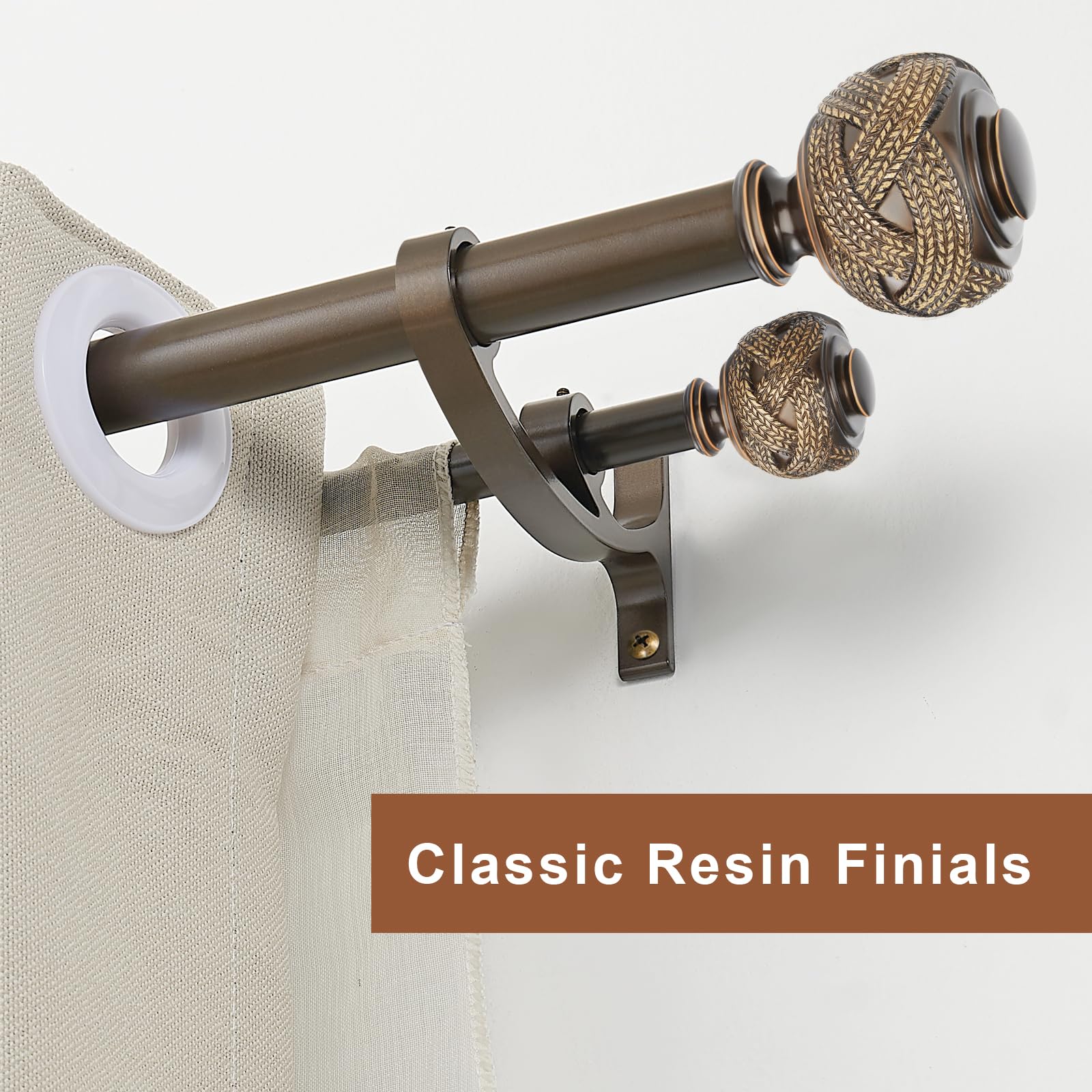 Bastone per tende doppie per finestre 91-182 cm, bronzo antico doppio bastone per tende con terminali classici, resistente 2,5 cm anteriore e posteriore 1,5 cm bastone decorativo per tende doppie aste