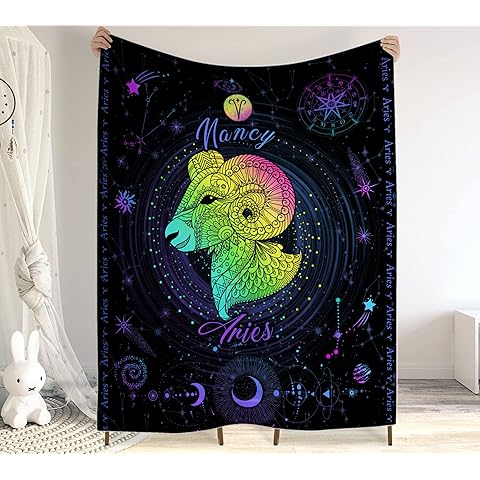 Aries Blanket, Constellations Blanket, 12 Horoscope Astrology Blanket, Customized Name Blanket For Aries, Personalized Zodiac Blanket, Aries Blanket Gift for Family, Valentines Day Gifts 1