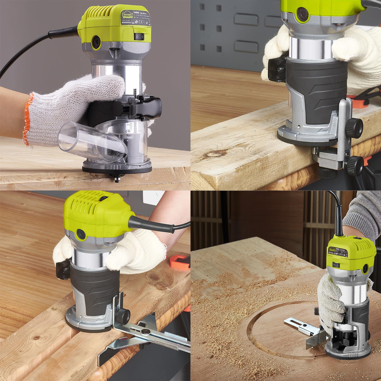 DEWINNER Fresadora para Madera, Juego de Fresadora de Madera Rebajadora Eléctrica 710W 13000-33000RPM, Router Portatile, 6 Velocidades Variables, Con 3 Pinzas (1/4 pulgadas,6mm,8mm) + 12 Brocas