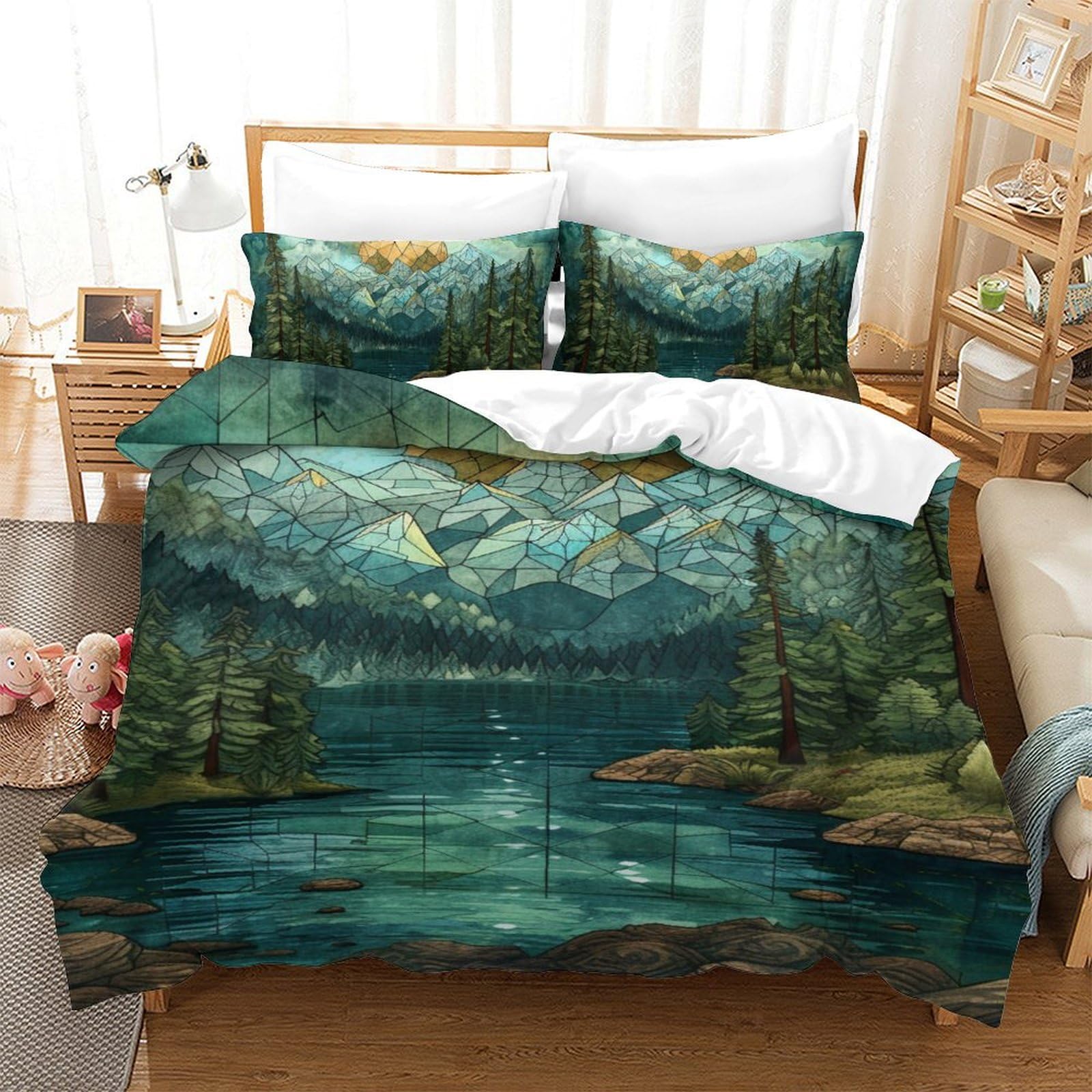Parure de lit microfibre paysage rivière pour une ambiance de chambre zen 140x200