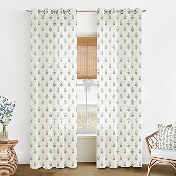 Lino Rosa Blue Green Plaid Floral Curtains