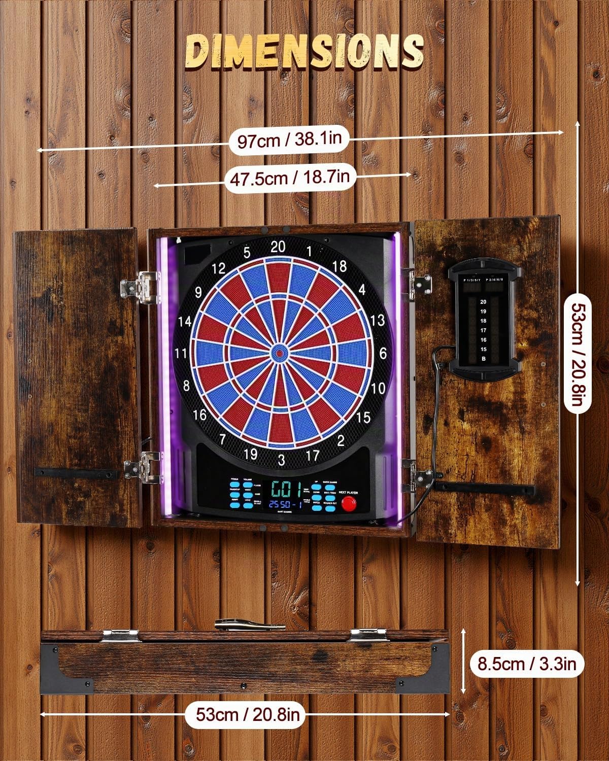 Jeu de Flechette Electronique, Coffret Décoratif pour Cible Flechette Electronique, Couleur Lumineuse Individuelle pour Chaque Joueur, Jeux de Flechettes Adulte Électronique Pratique
