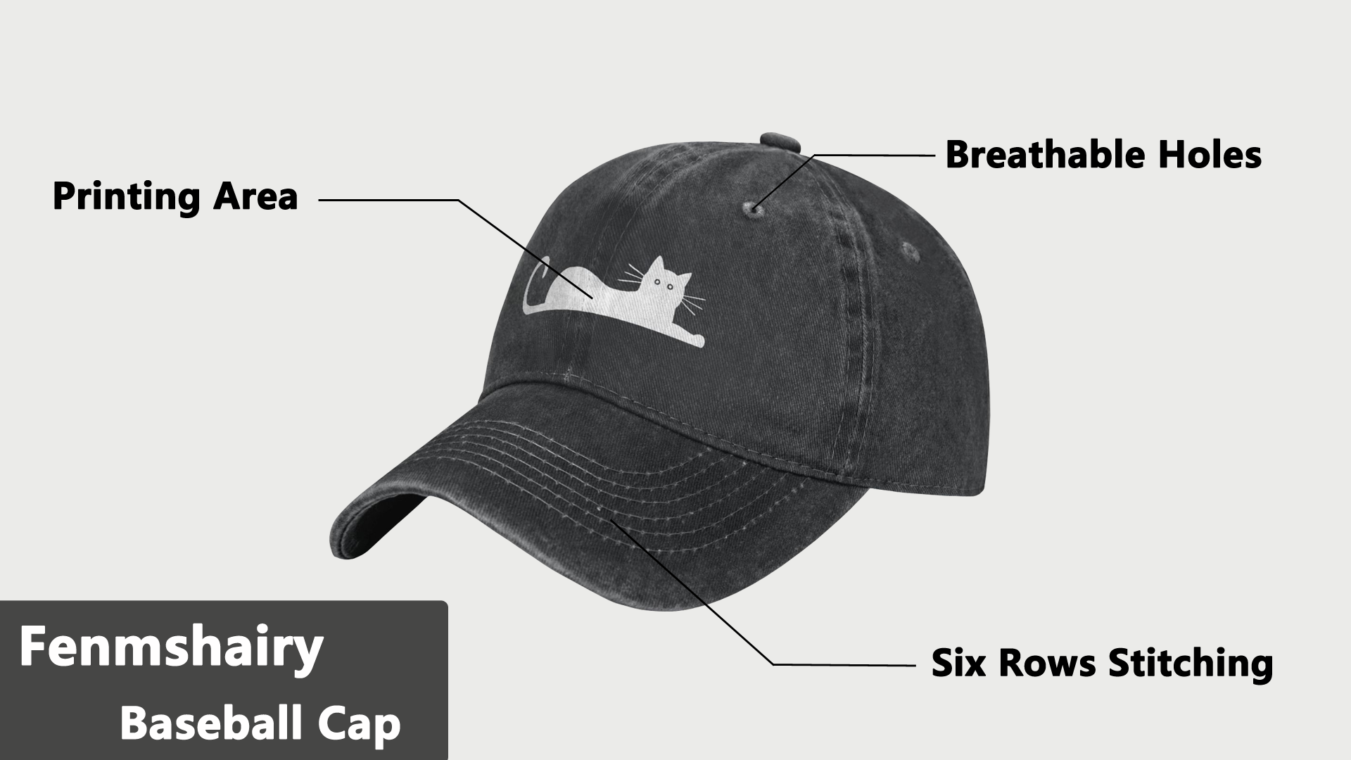 Gorra de béisbol con diseño de gato para mujer miniatura 7