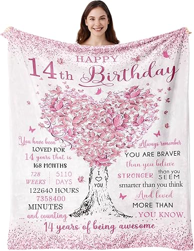 Regalos para niñas de 14 años, regalos para niñas de 14 años, manta de cumpleaños de 40 x 50 pulgadas, decoración de cumpleaños 14, manta suave