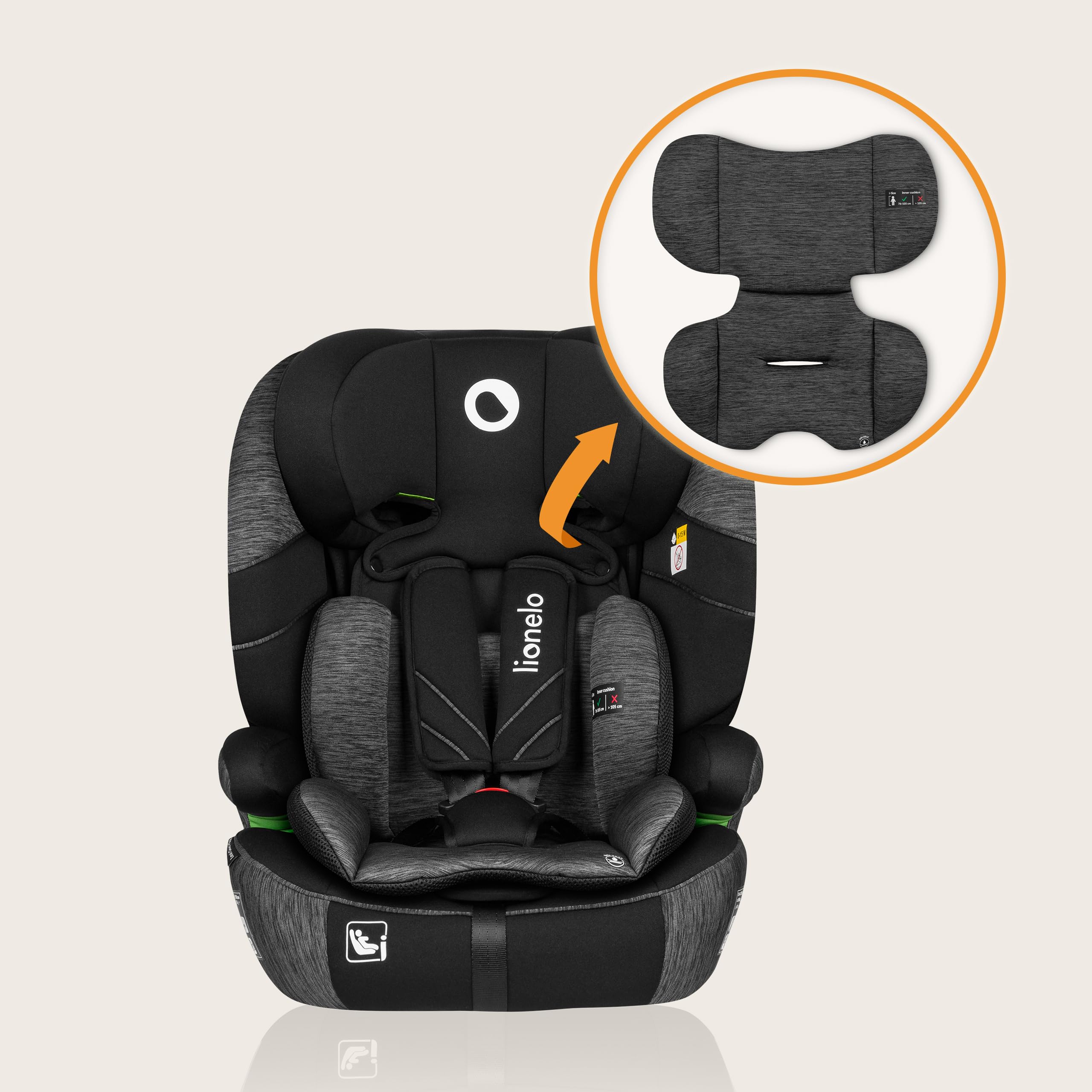 LIONELO LEVI ONE I-SIZE Silla infantil de coche 76-150 cm, Grupo 1 2 3, Protección Lateral, Reposacabezas ajustable de 10 etapas, Reposabrazos Cómodos, Respaldo Extraíble, R129 i-Size