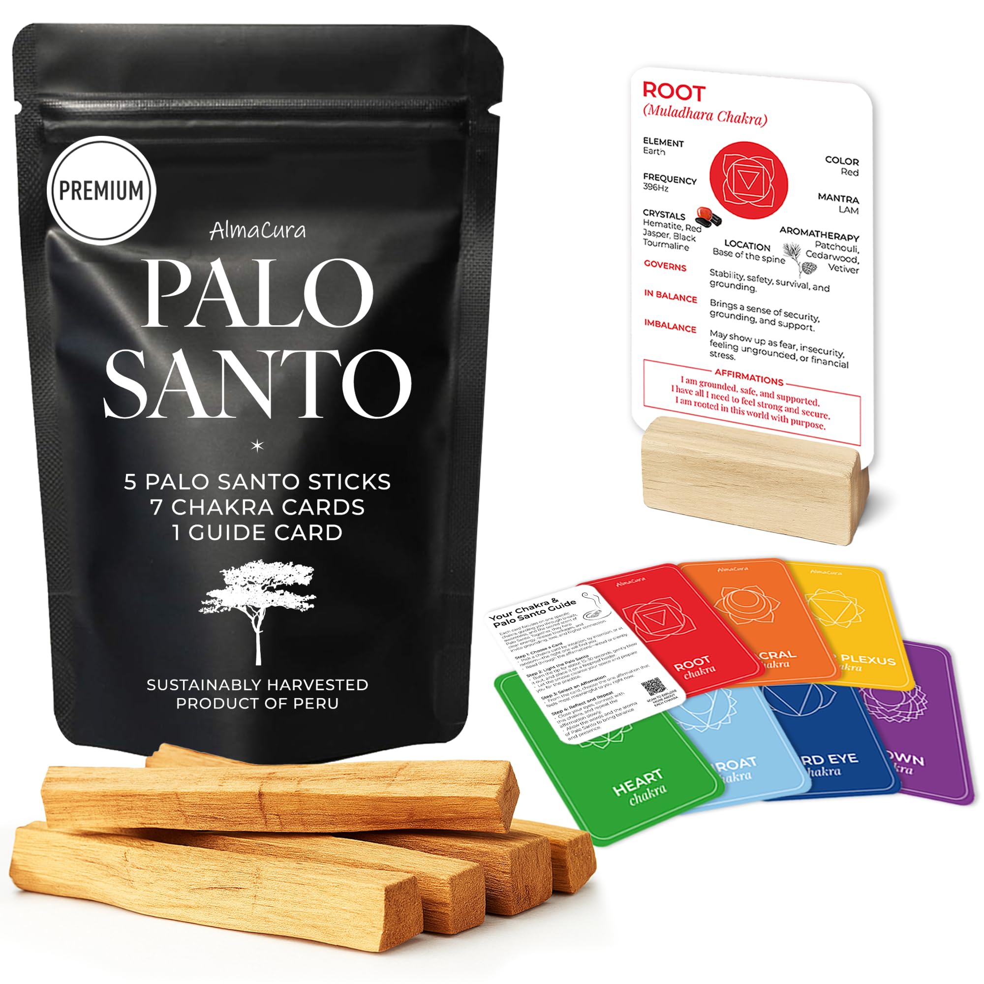 7 Chakra Cards & 5 Palo Santo Sticks Set Spiritual Gift Set for Women Unique Birthday Gift, Meditation Decor, Chakra Healing, Protection Energy, Mindfulness Gifts