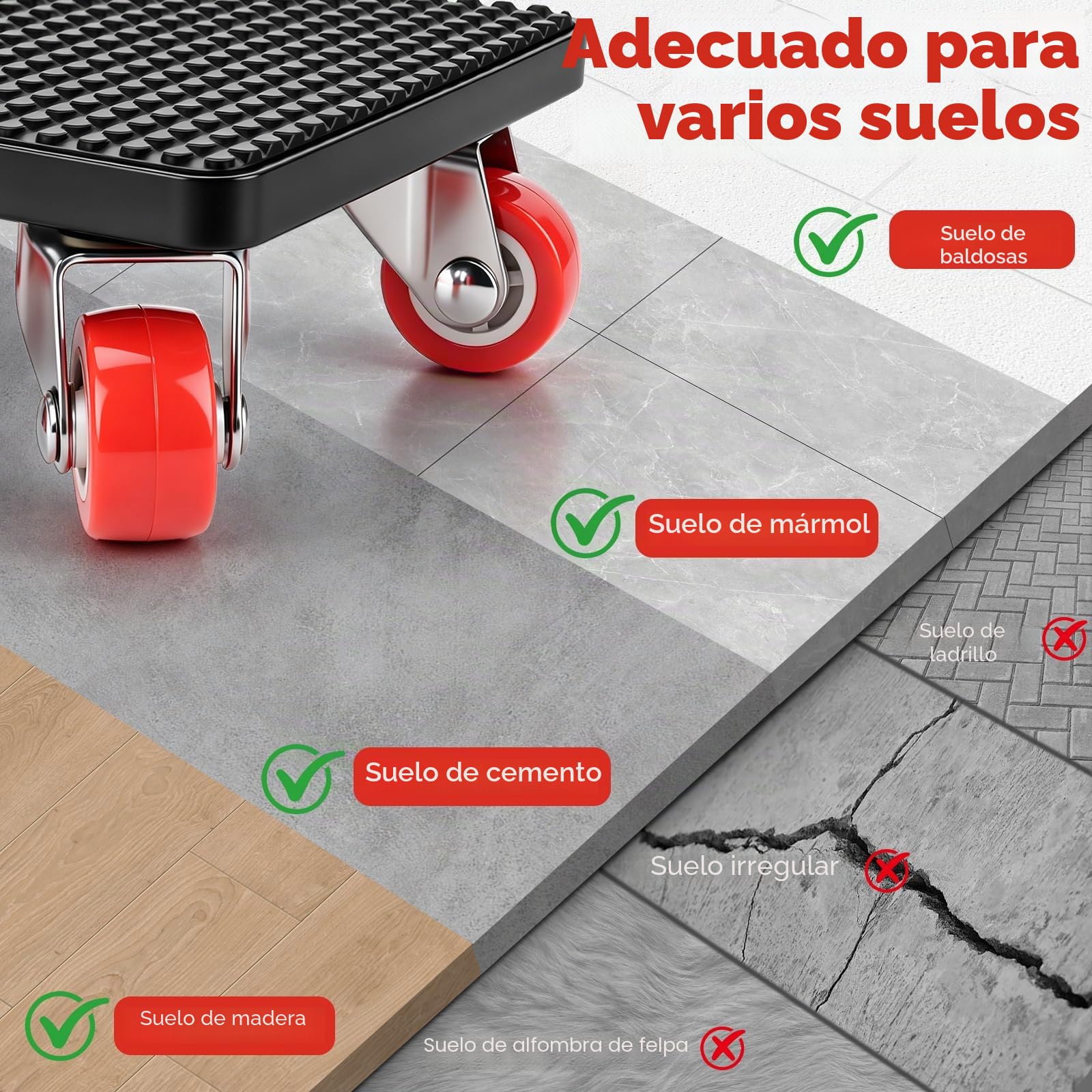 Juego Profesional de Transporte de Muebles, Elevador de Muebles de Servicio Pesado con 4 Ruedas de Transporte, 1 Soporte de Elevación, 4 Reguladores de Altura, Giratorio 360° para Transporte