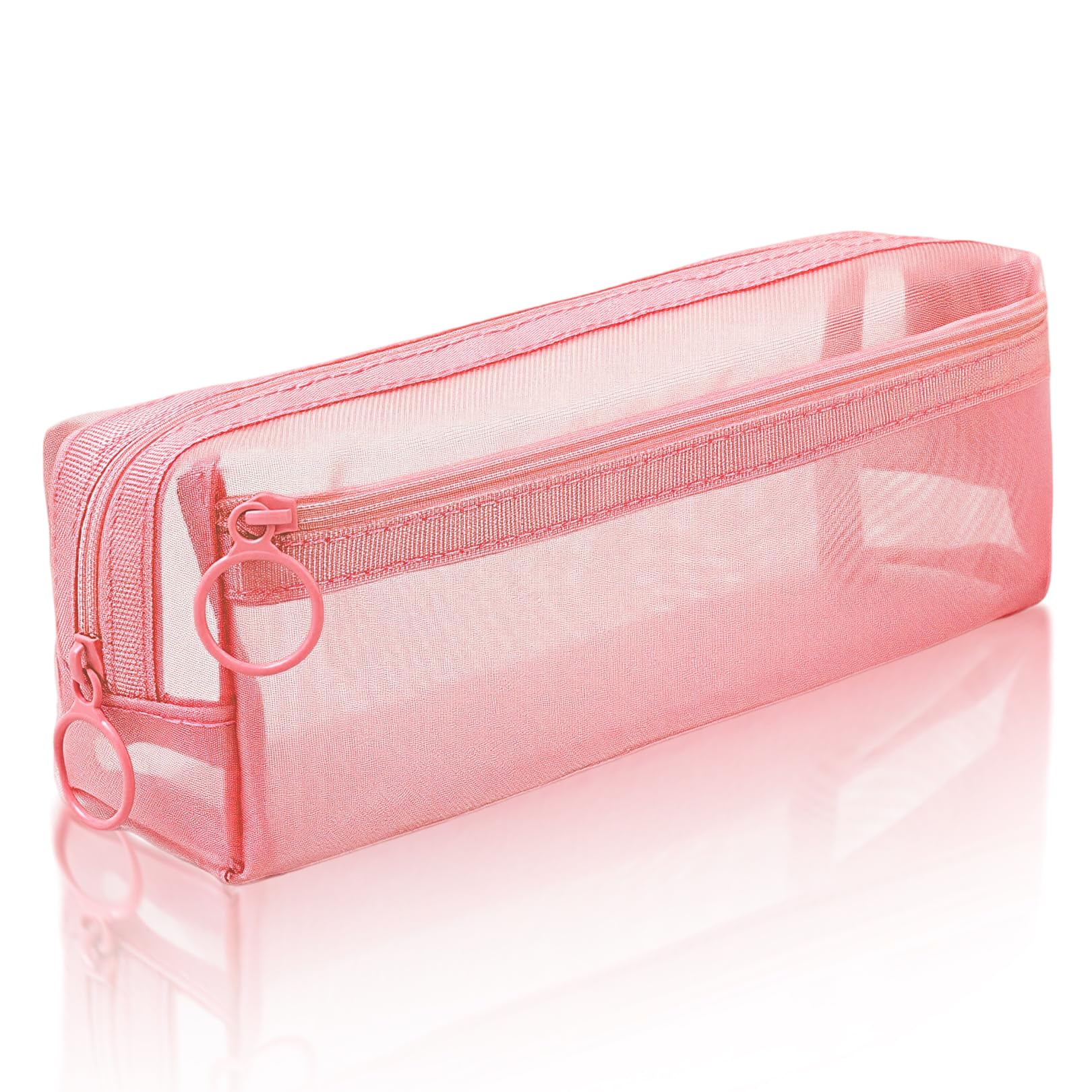 Clear Pencil Case,School Pouch Large Capacity Aesthetic Pen Mesh Cases Pencilcase Cute Transparent Makeup Organizer Secondary Stationery Supplies Compartments Bags,for Boys Girls Women (Pale Pink)