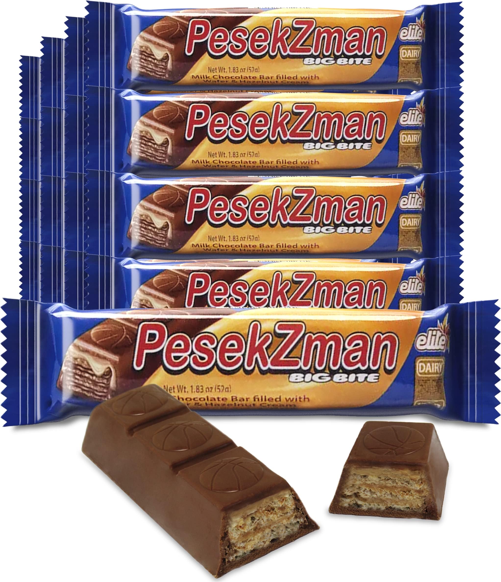 Elite Pesek Zman, Big Bite (18 Bars) Milk Chocolate Bar, Filled with Heavenly Hazelnut Cream, Certified Kosher, Manufactured by Strauss