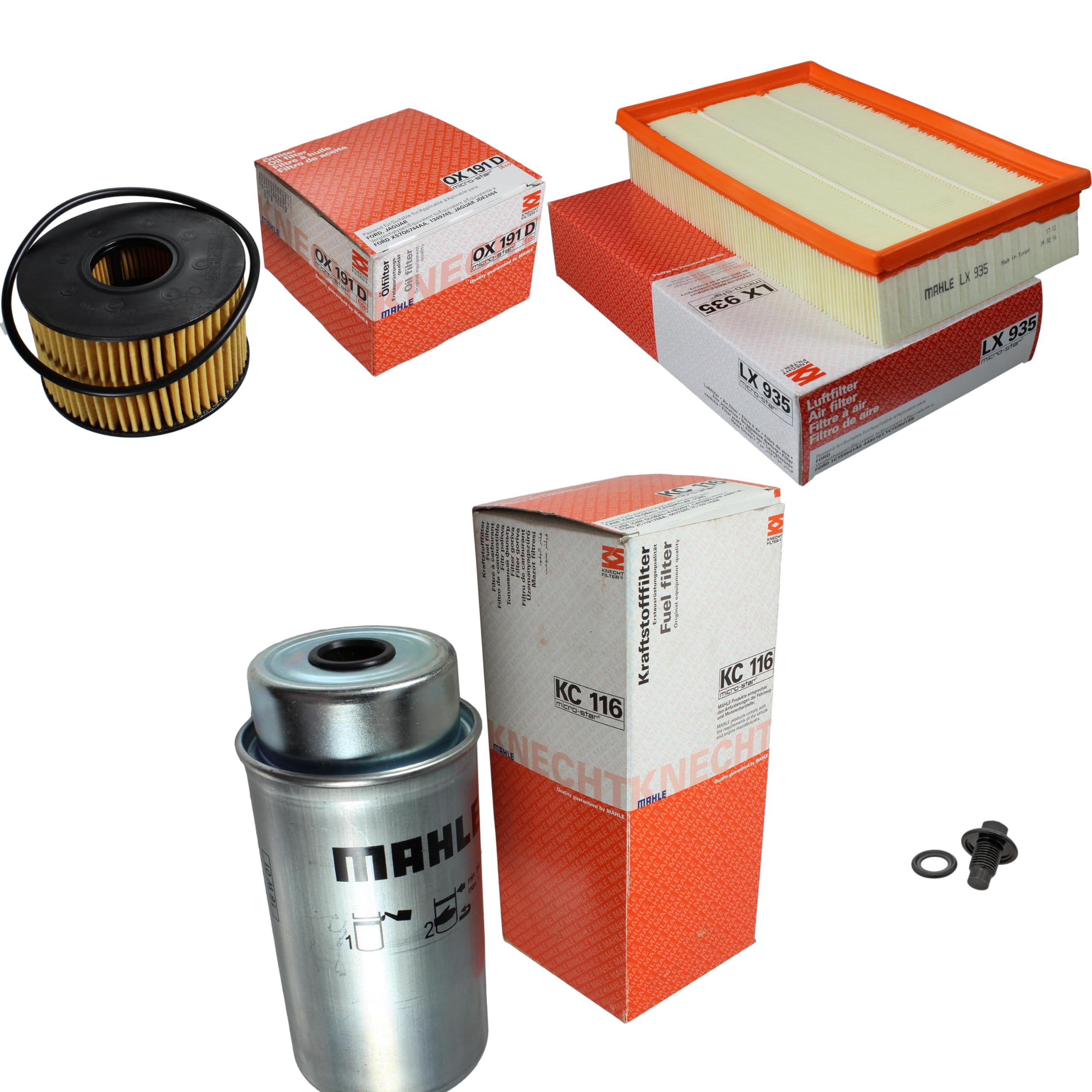 Paquete de inspección Kit de mantenimiento con filtro de aceite OX 191D, filtro de aire LX 935, filtro de combustible KC 116, tornillo de cierre