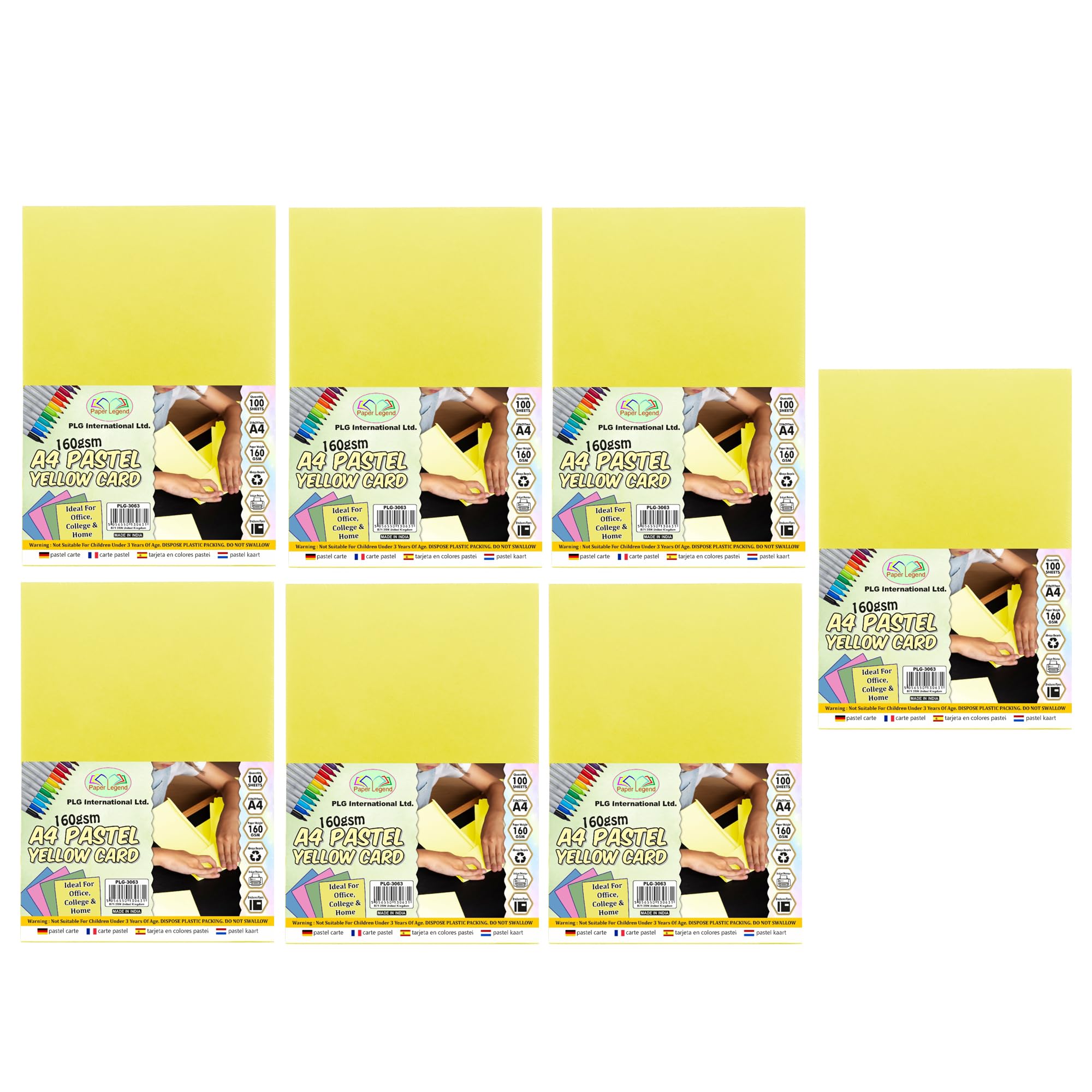 A4 Cards, 160 GSM Activity Card, 100 Coloured Sheets | Print & Craft Card, DIY Paper Craft, Card Making for Home School Office (Yellow, Pack of 7)