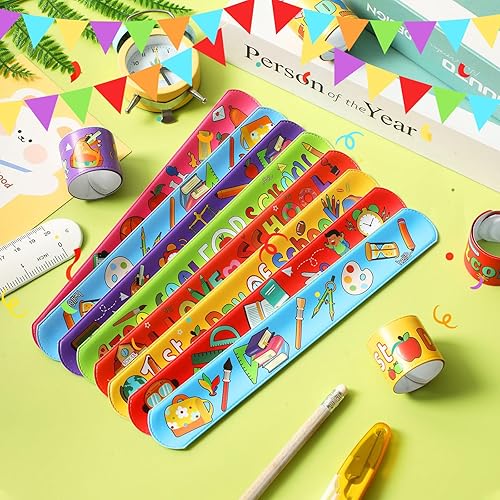 Miniatura 7 de JUNEBRUSHS Pulseras de vuelta a clases, 56 piezas, regalos de bienvenida de regreso a la escuela para niños, estudiantes, recuerdos de fiesta,
