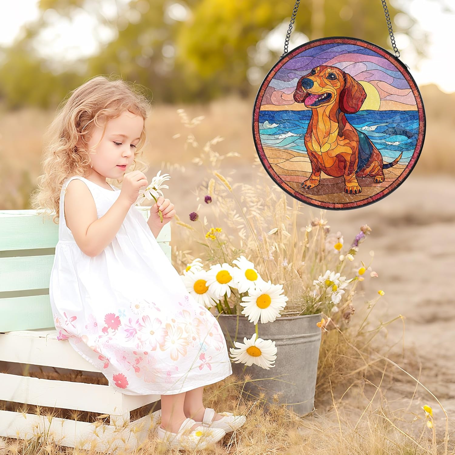 Dachshund Stained Glass Window Hanging, Wiener Dog Gifts for Women Pet Lovers Suncatcher with Metal Chain and Hooks, Sun Catcher Glass Art for Indoor Window Decor - Image 6