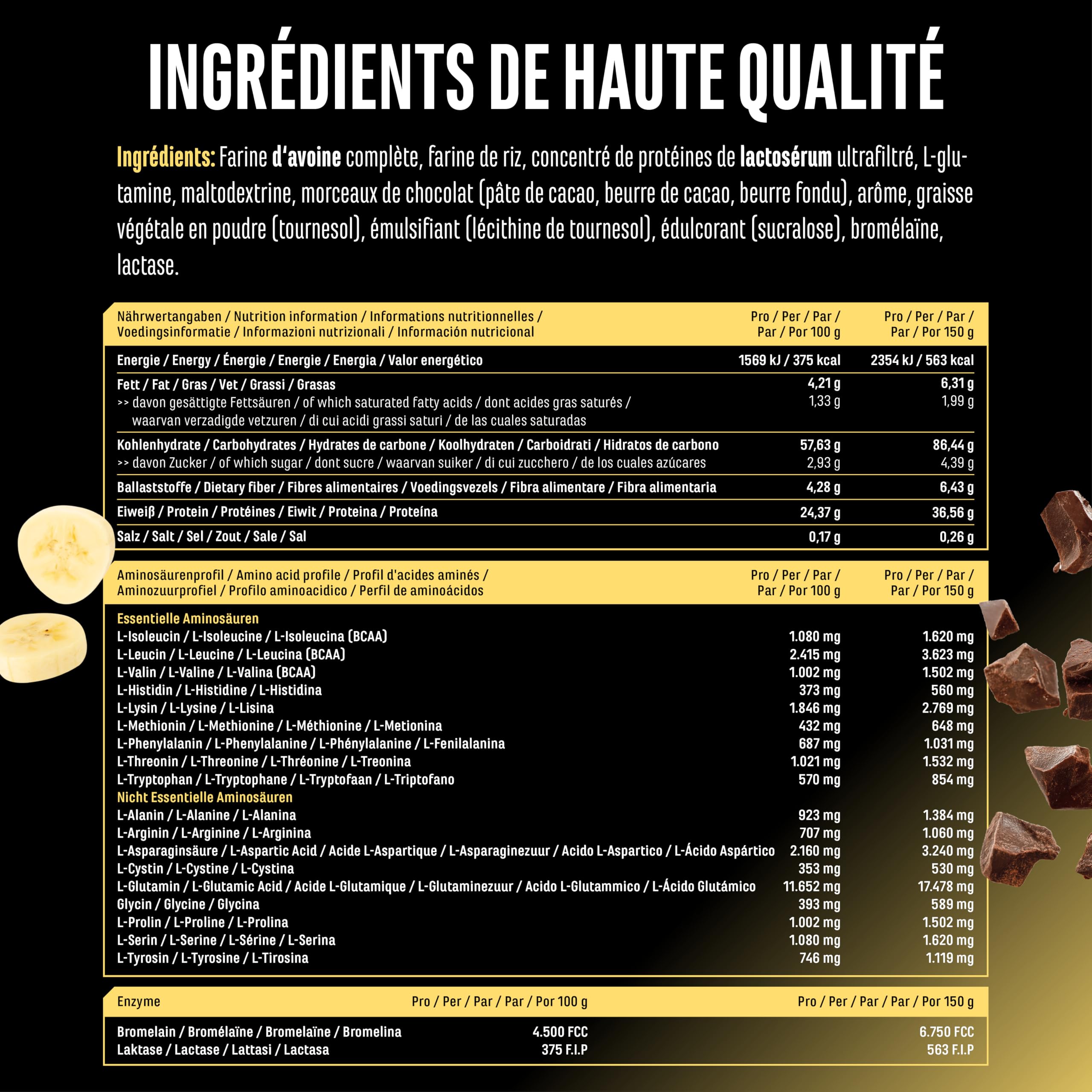 GEN GERMAN ELITE NUTRITION Clean Weight Gainer - 3 kg | Saveur Banana Split - Pour la Prise de Masse et de Poids - Glucides & Protéines - Végétarien
